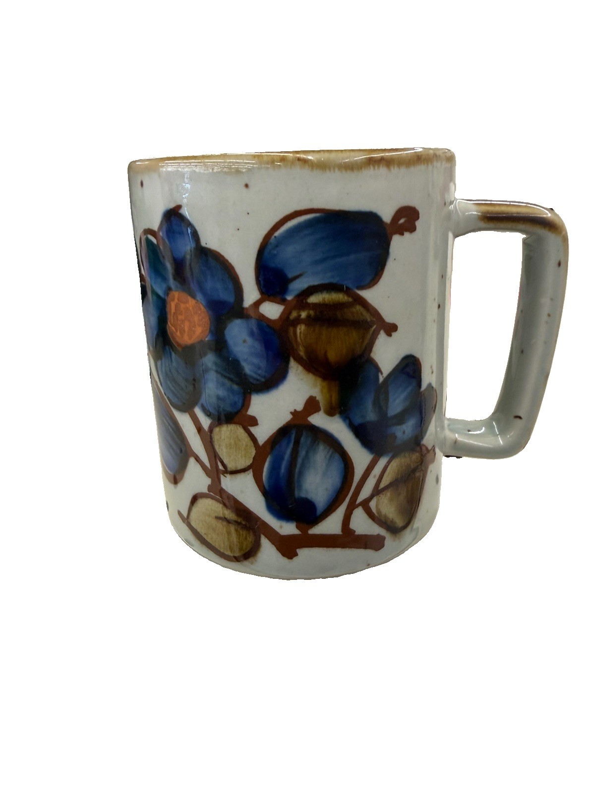 Otagiri Style Mug Speckled Stoneware Pedestal Abstract Floral Japan MCM Mod 70s