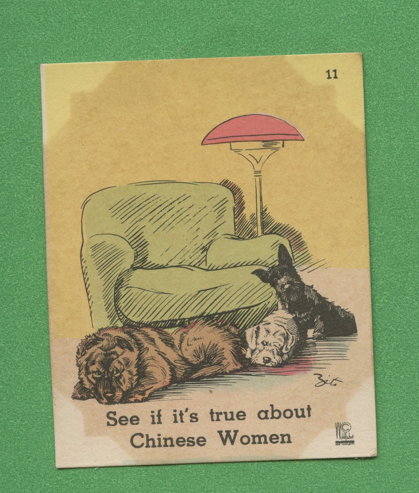1937 Dogs by Zito No 11 Three Dogs Interior Vintage Humor Trading Card