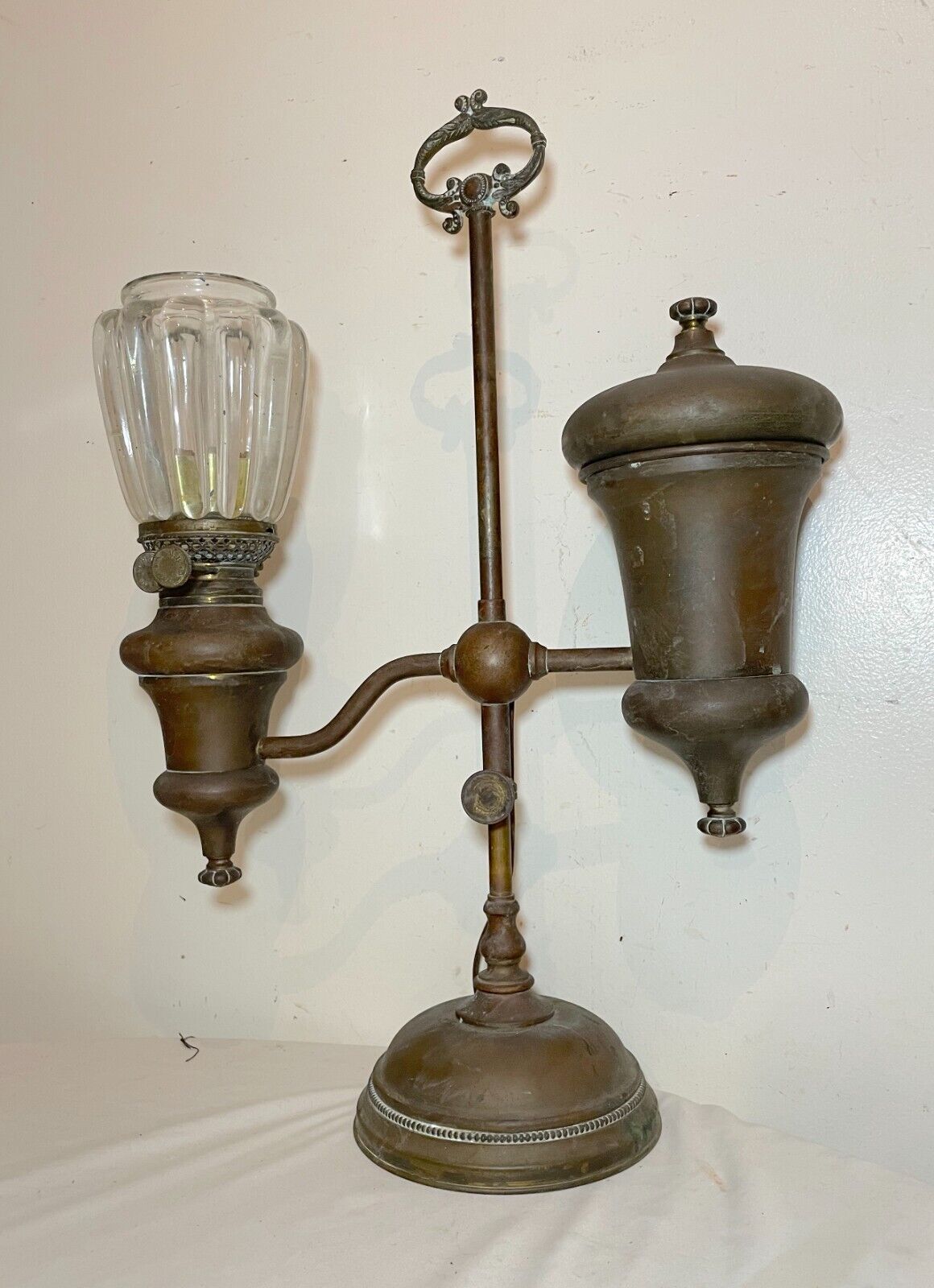 Antique 1800\'s Manhattan brass co. large ornate electrified oil student lamp