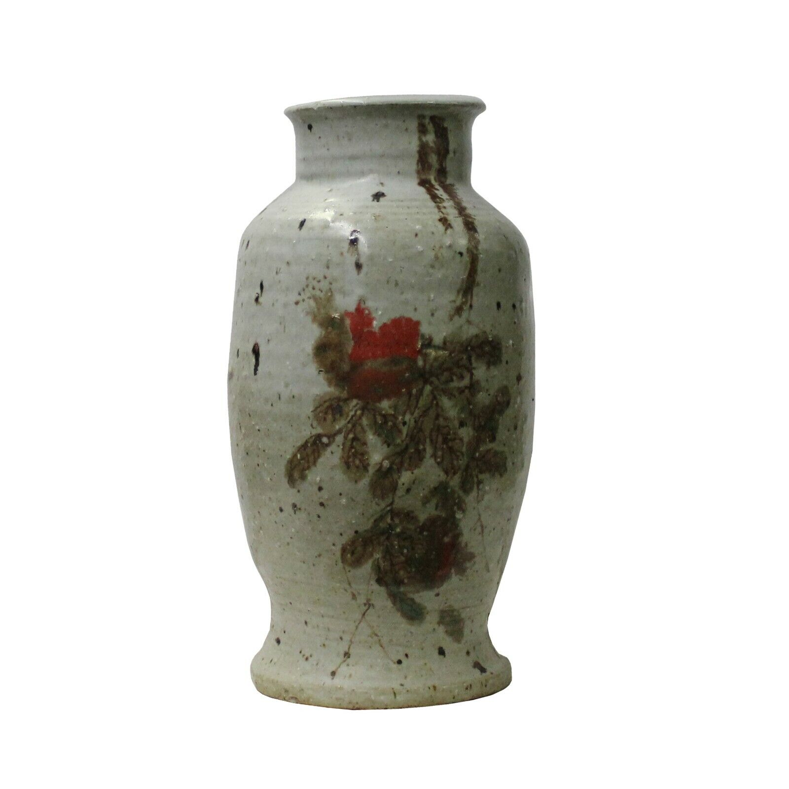 Handmade Ceramic Off White Gray Flower Graphic Jar Vase ws1143