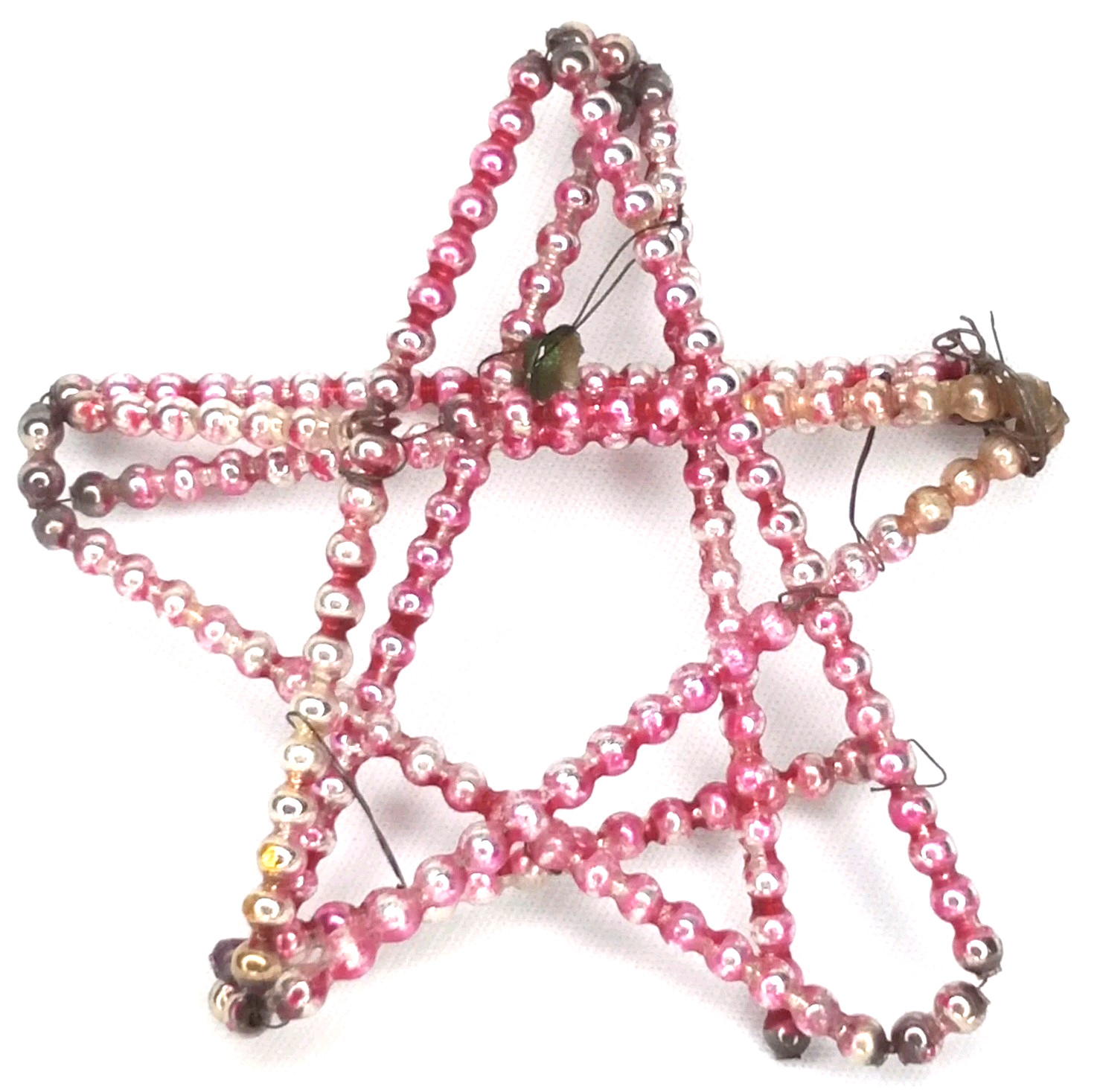 Antique 1910s Gablonz Pink Bead Glass Christmas Ornament Made In Czechoslovakia