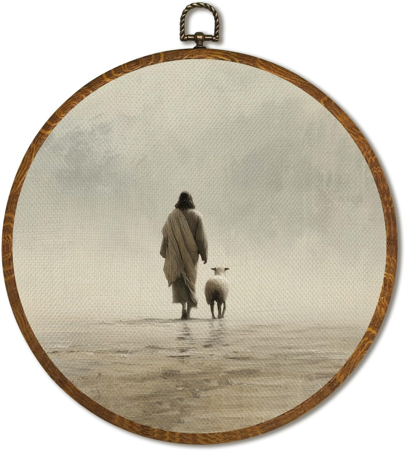 Vintage Jesus Wall Art Decor 10X10Inch, Jesus Leaves Circular Wall Art Framed Ca
