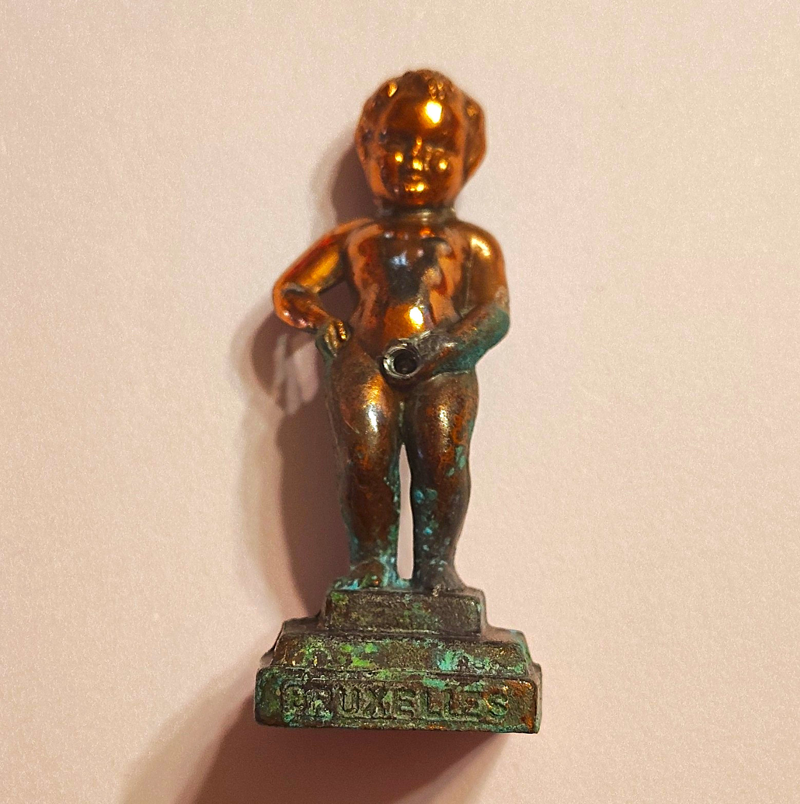 Vintage Bronze Manneken Pis Souvenir Figurine Bruxelles Belgium Little Peeing Bo