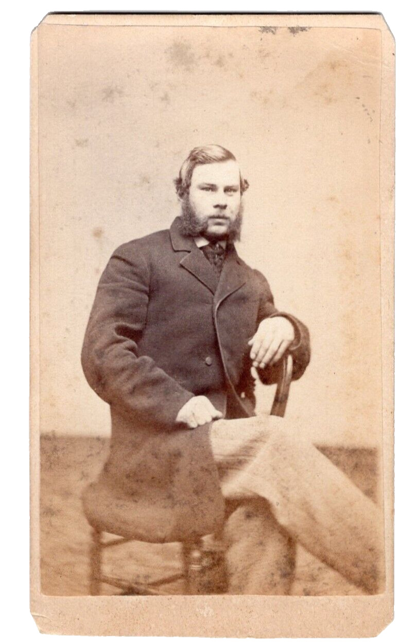 BOSTON 1860s Civil War Union Man in Uniform Long Coat Soldier CDV by E.L. ALLEN