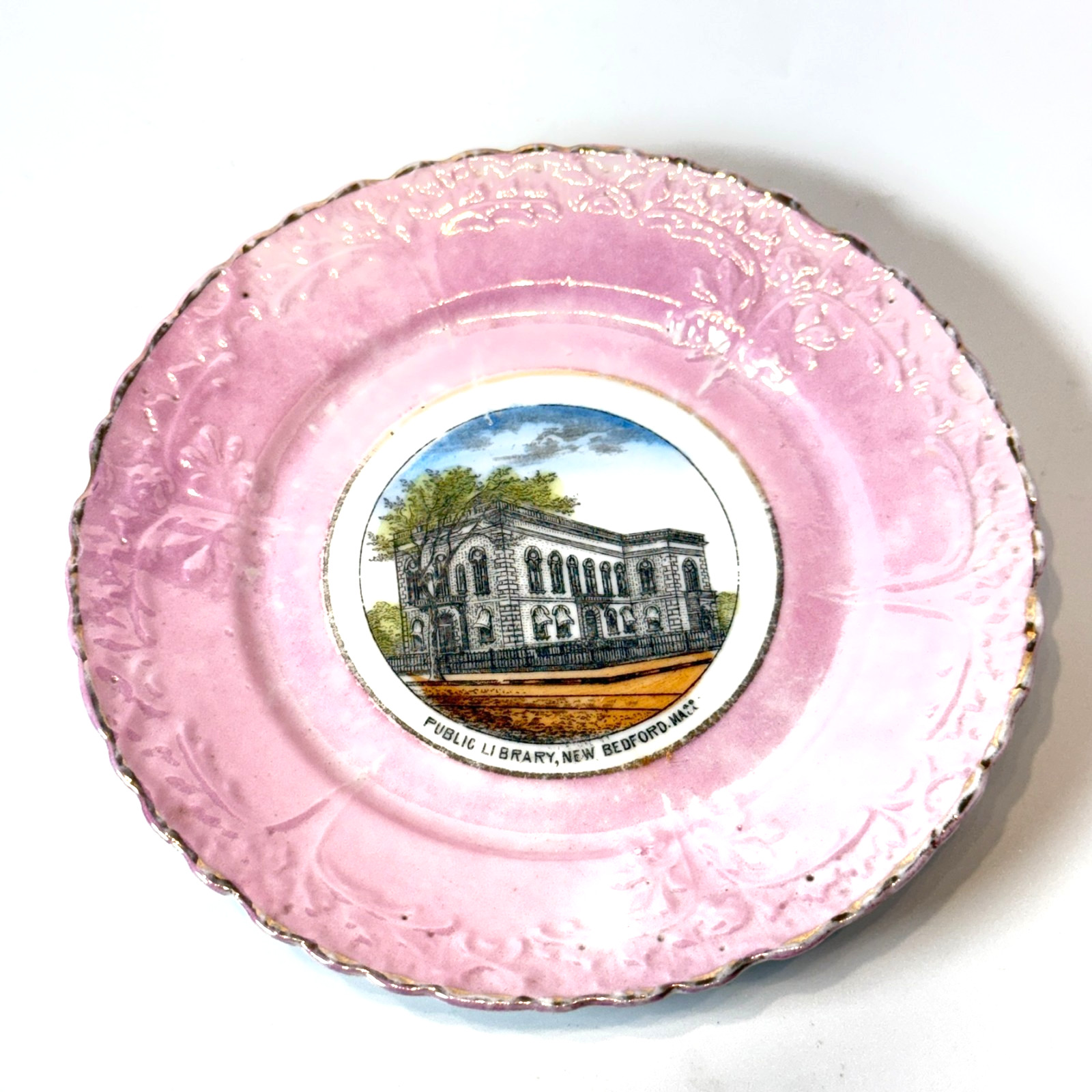 NEW BEDFORD - Library - MA Massachusetts Antique Trinket Souvenir China Dish 