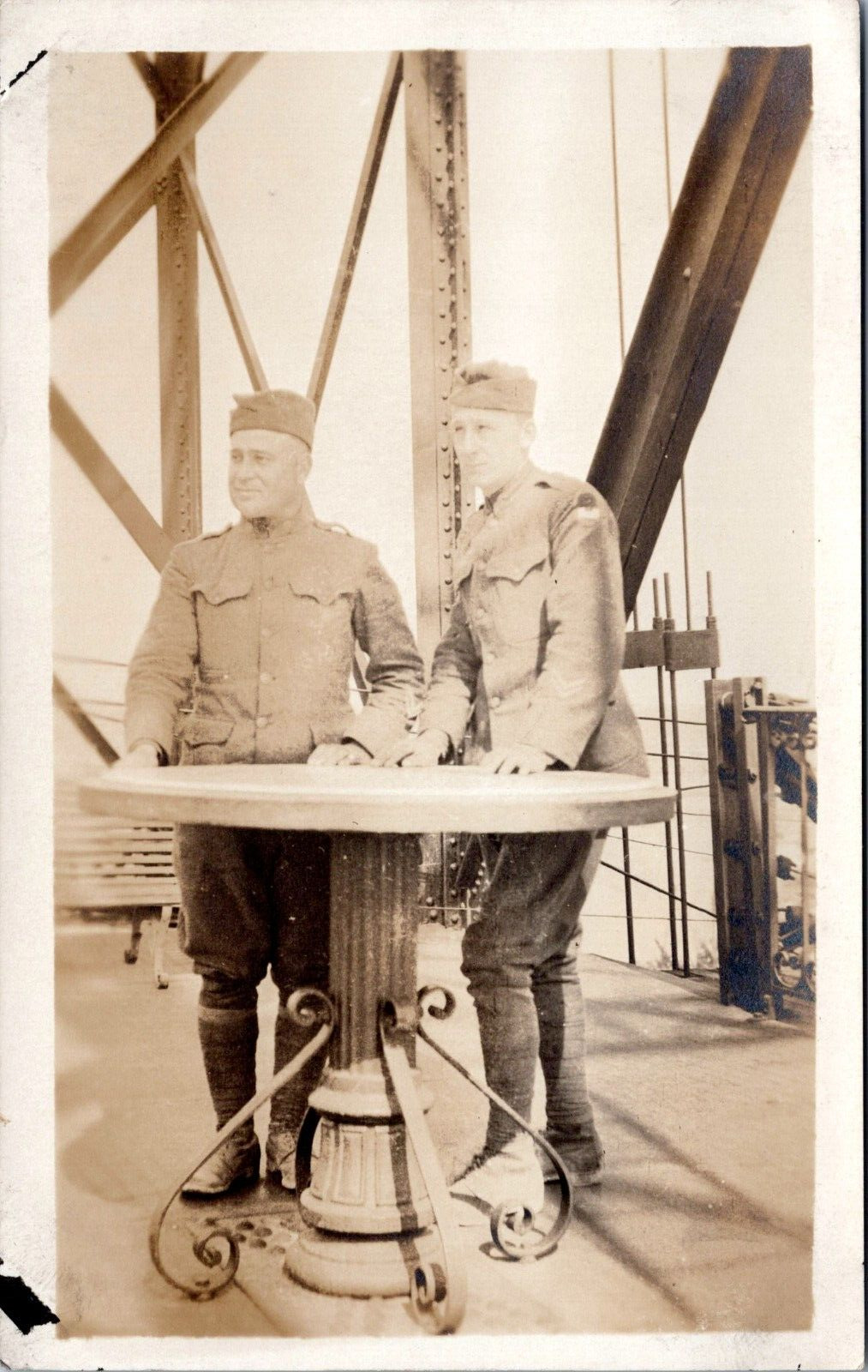 RPPC - Two Unknown Soldiers at Table, France? - WWI Real Photo Postcard