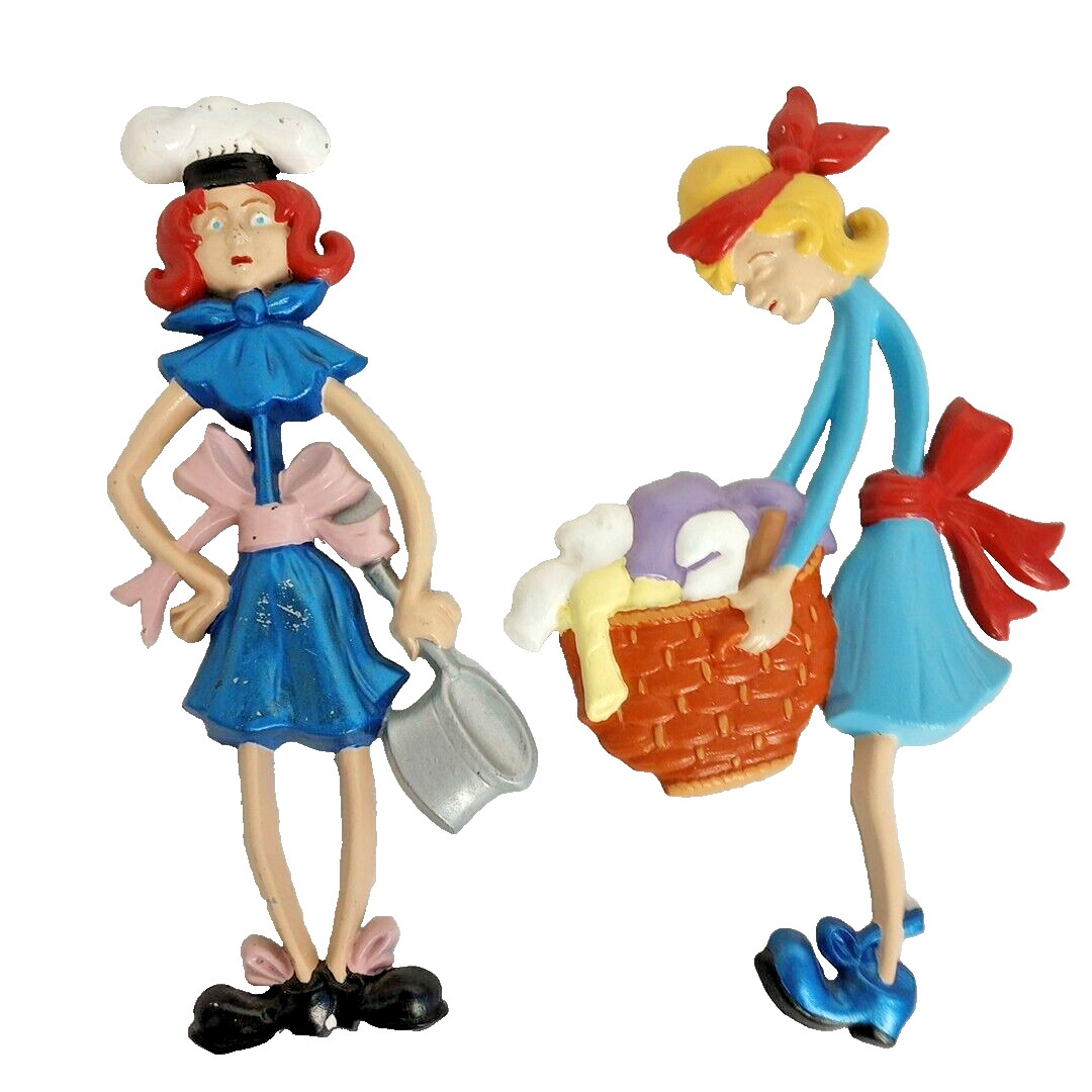 2 Vtg Sexton 1971 Wall Plaques Maids, Cooking & Laundry MCM Cast Aluminum USA