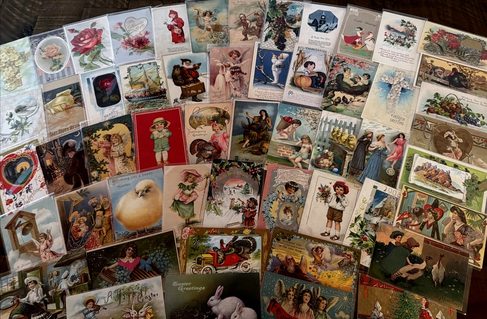 Lot of 60~Mixed~ Antique Vintage Holidays Greetings 1900\'s Postcards~Santa~s644