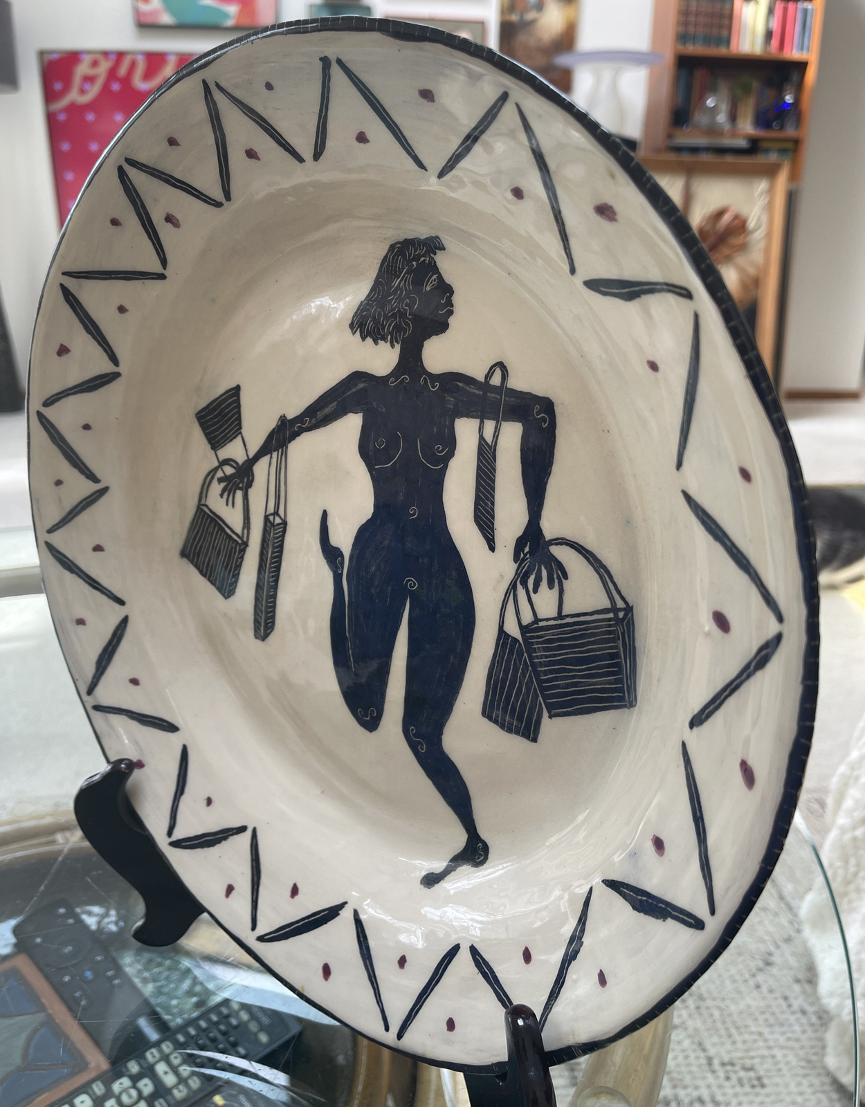 UNIQUE Nude Lady Women MCM Studio Art Pottery Dish/Bowl/Plate”SHOPER” Signed MM