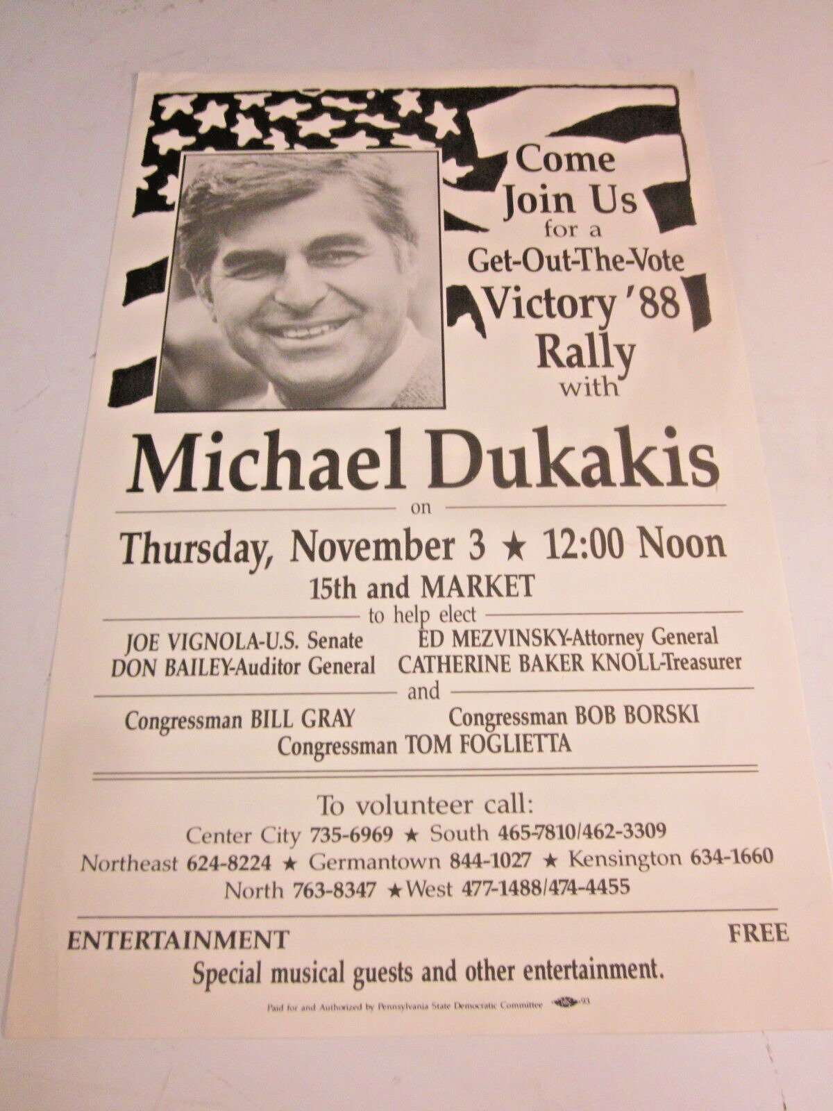 Michael Dukakis Presidential Campaign Poster  1988 Election