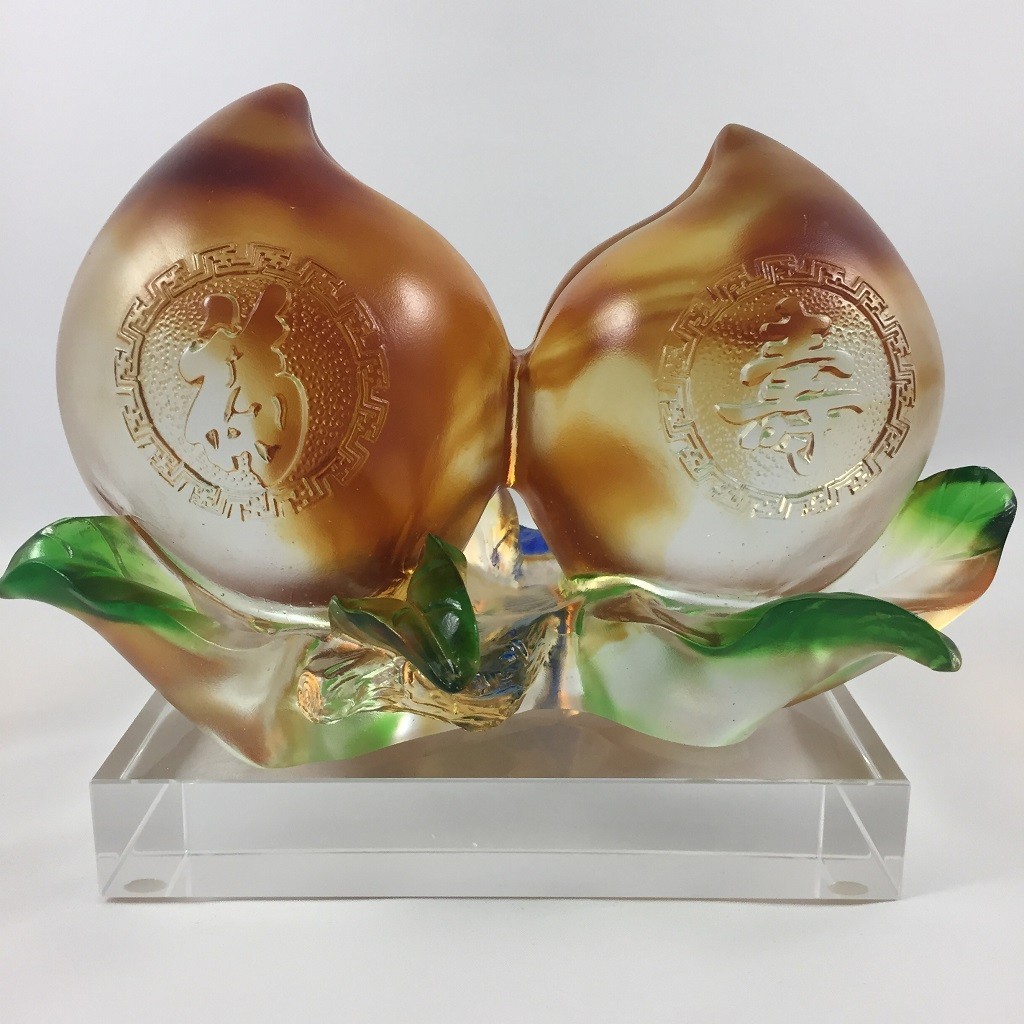 Liuli Crystal Glass Longevity Peaches Ornament – Feng Shui Home Decor collectibl