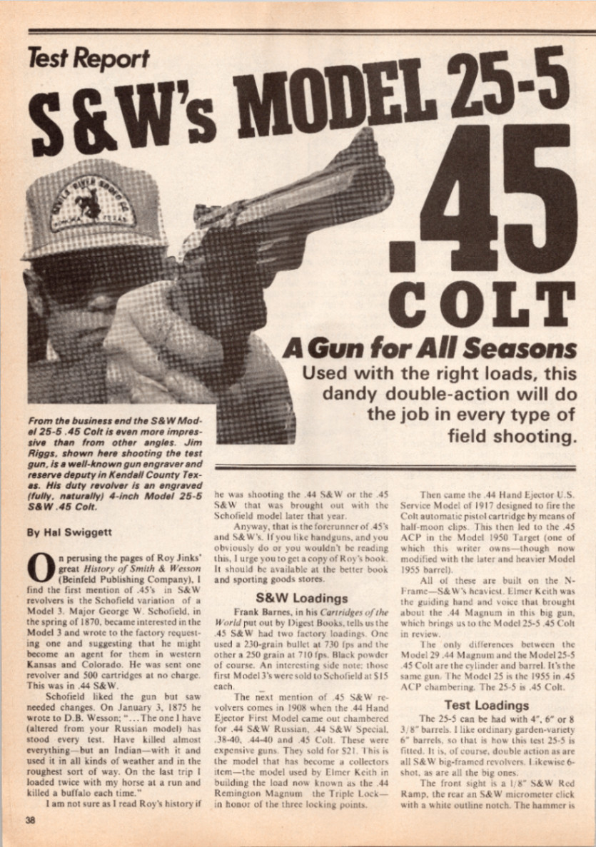 S&W Model 25-5 .45 Colt Vintage Magazine Article 1970s Gun Review