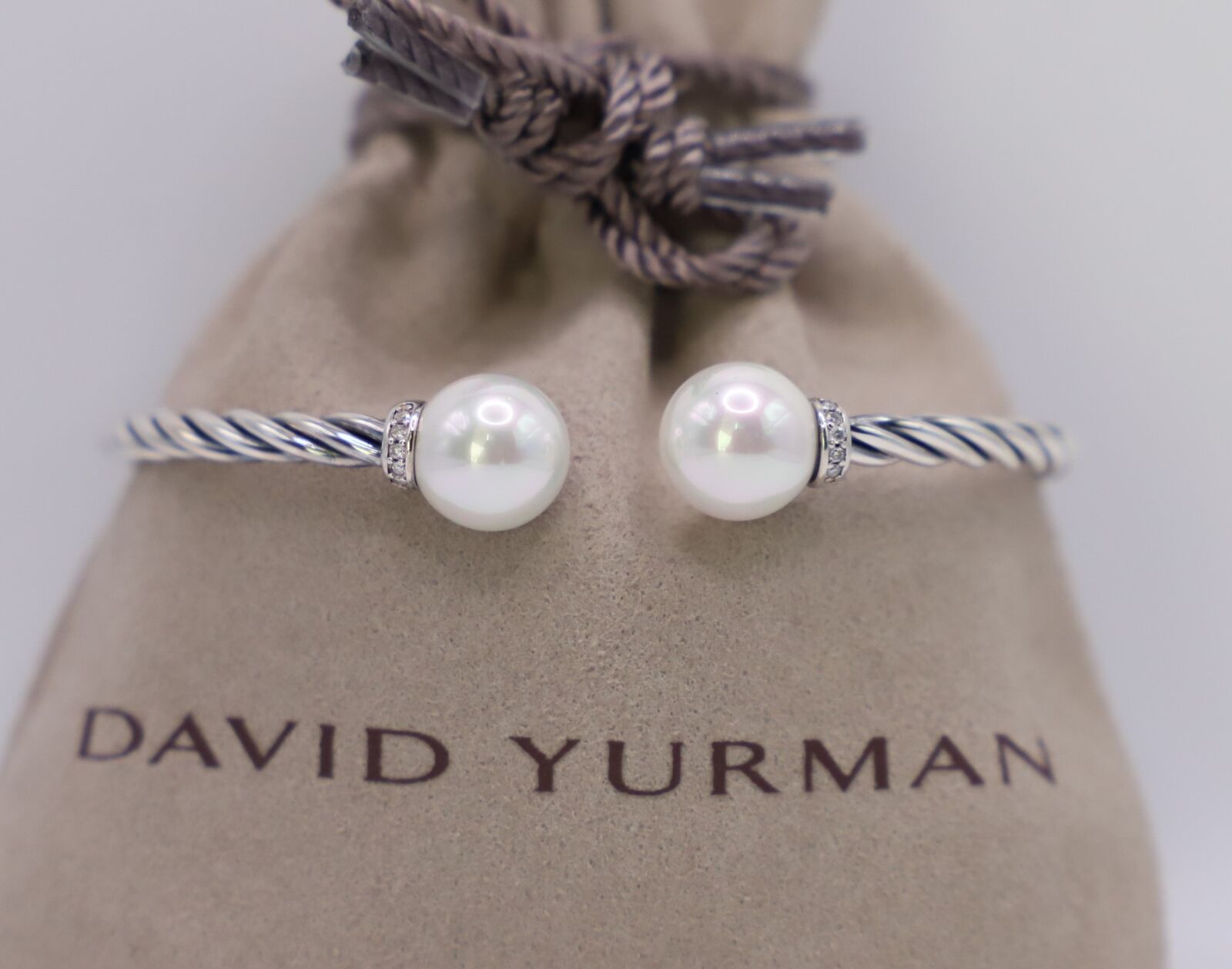 David Yurman Women's Sterling Silver 3.5mm Solari Bracelet 9mm Pearl w/ Diamonds