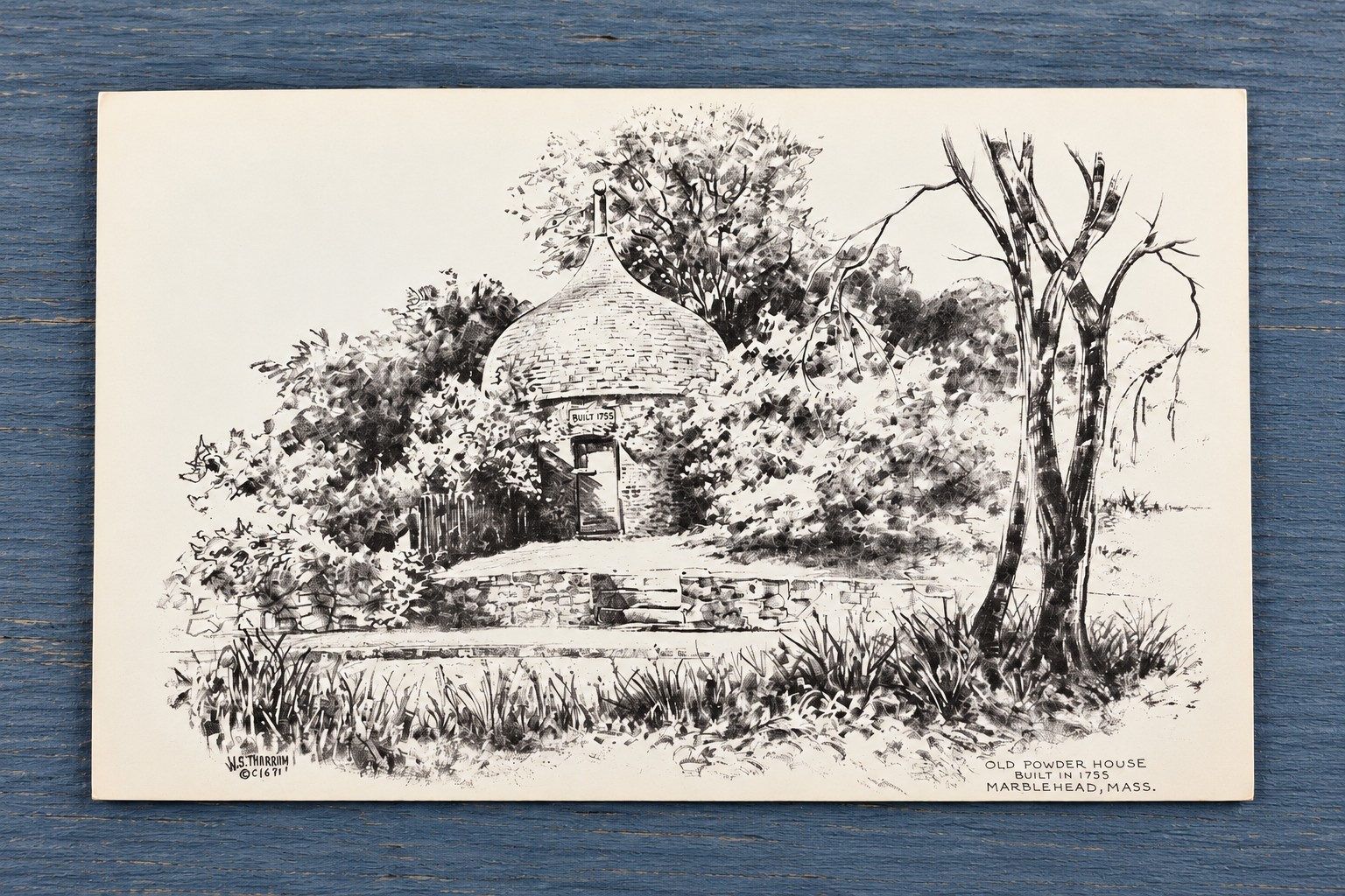 Vintage 1950s-60s Marblehead MA Old Powder House Lith-O-Sketch Postcard