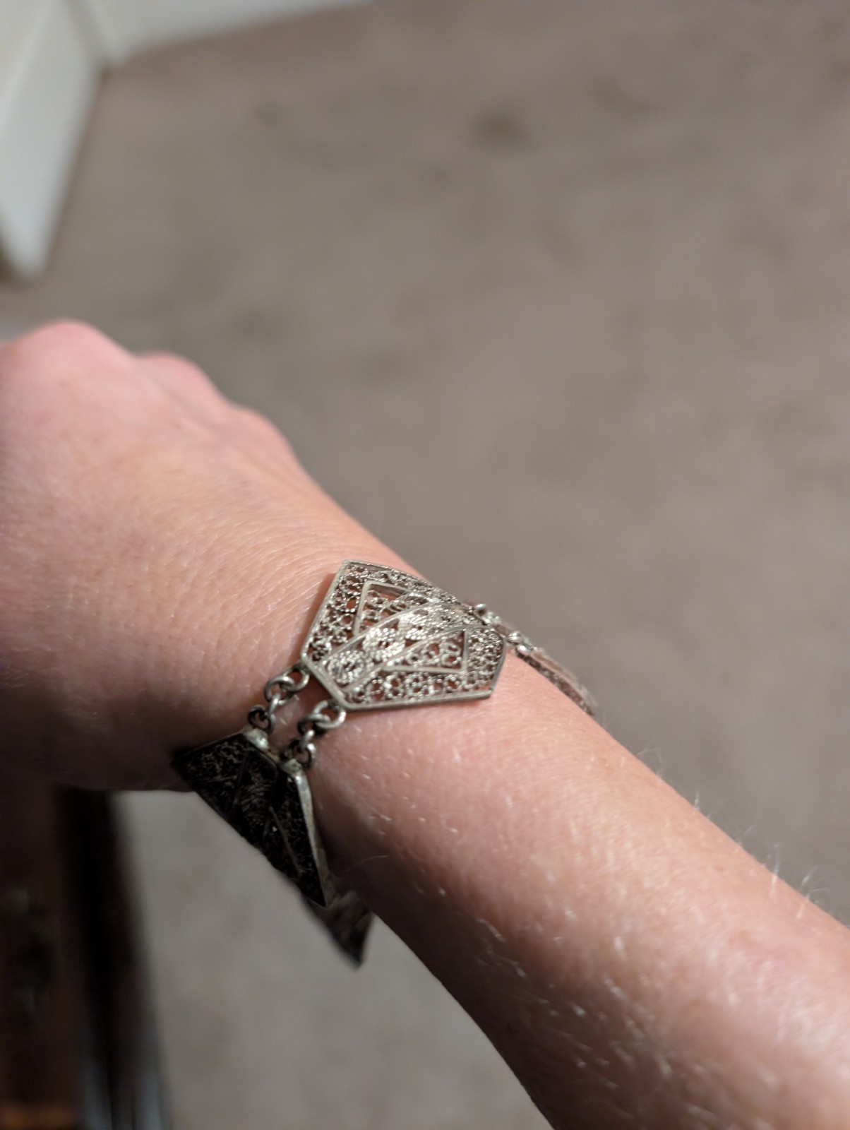 Vintage Filigree Silver Panel Link Bracelet, Geometric Openwork Vintage Filigree Silver Panel Link Bracelet, Geometric Openwork