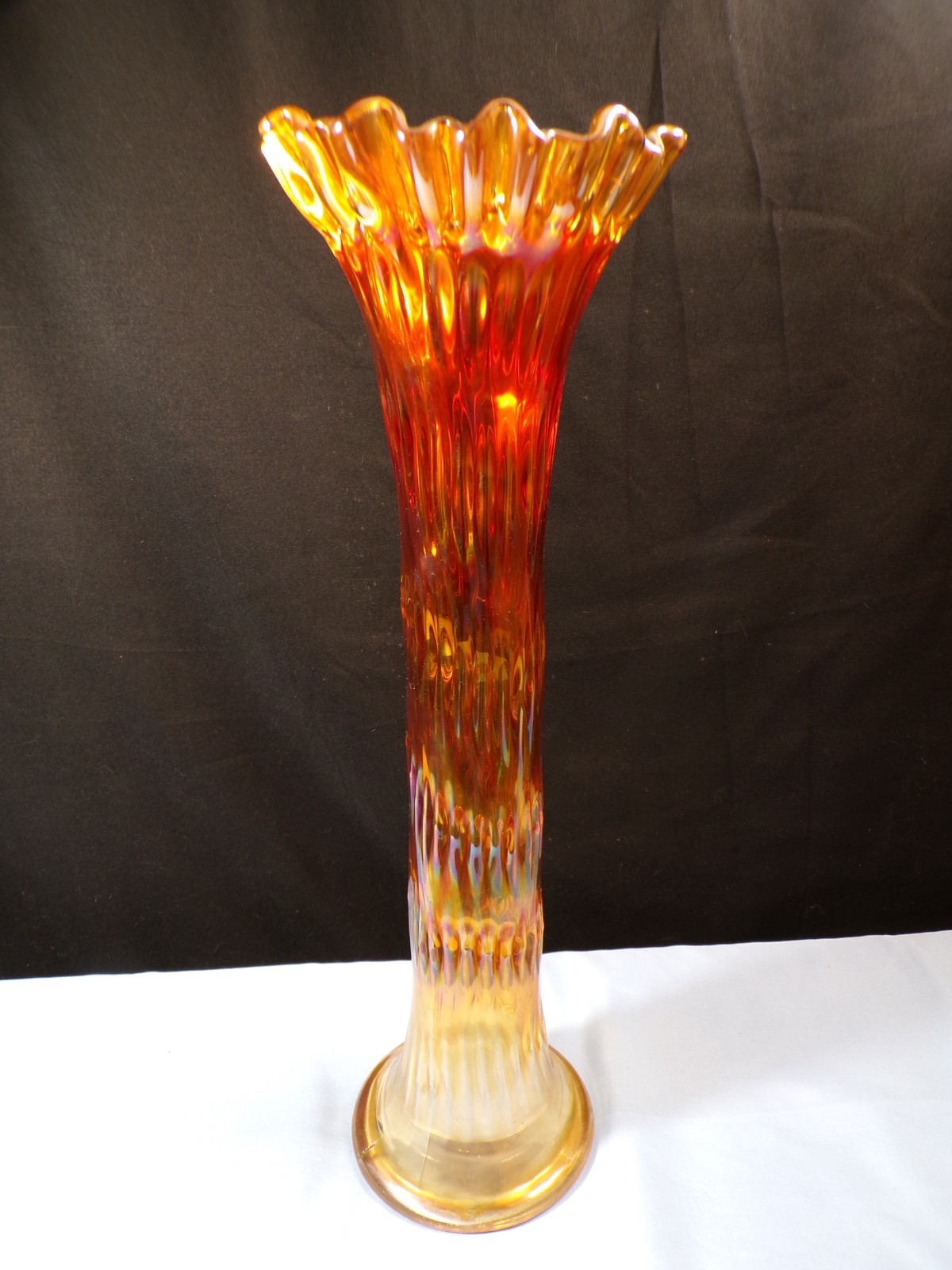 Fenton Marigold Carnival Glass Mid Size Rustic Swung Vase 15 1/2\