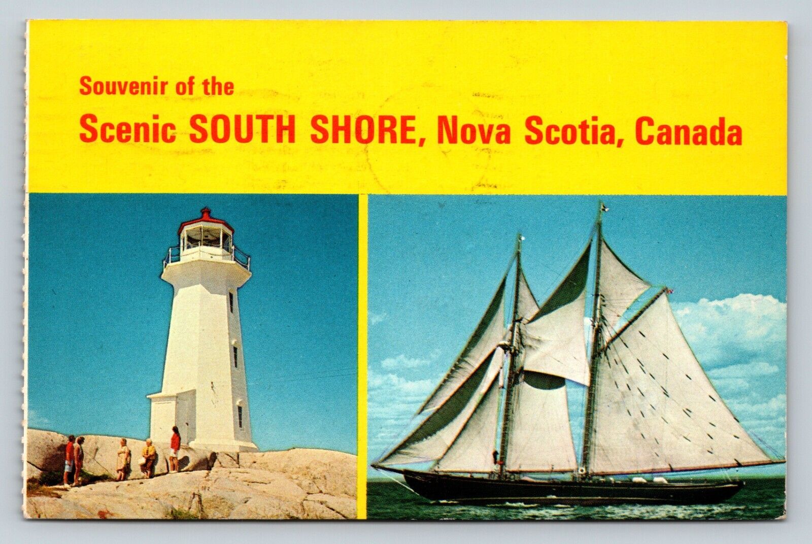 c1969 Nova Scotia Canada Peggy\'s Cove Light & Bluenose II VINTAGE Postcard