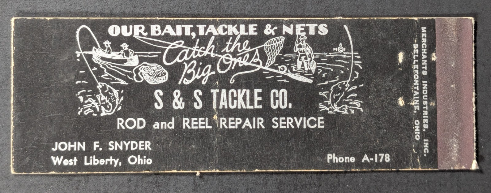 Vintage Fishing Tackle Shop West Liberty Ohio Matchbook Cover