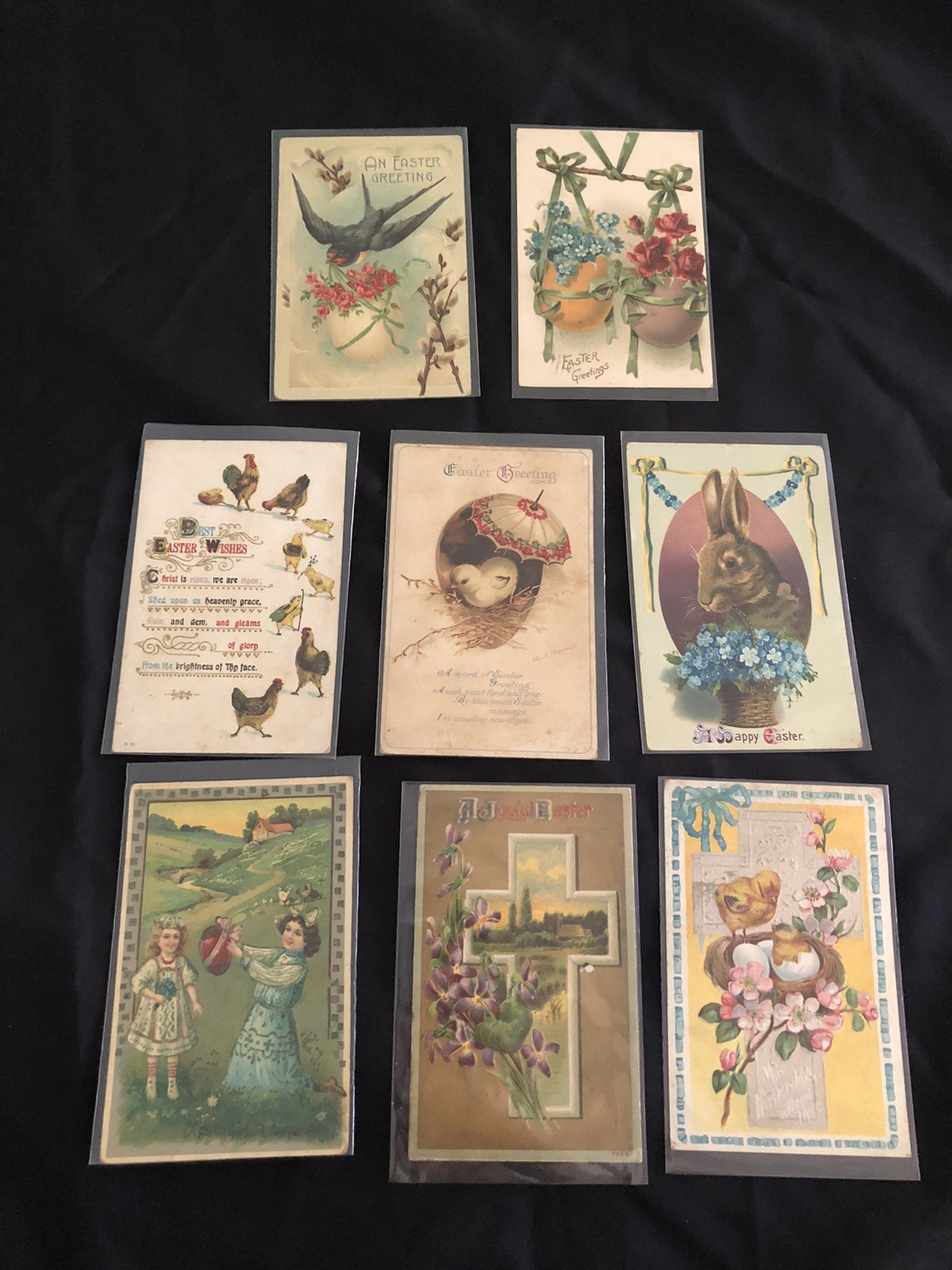 LOT 8 ANTIQUE EASTER POSTCARDS 1909 to 1916