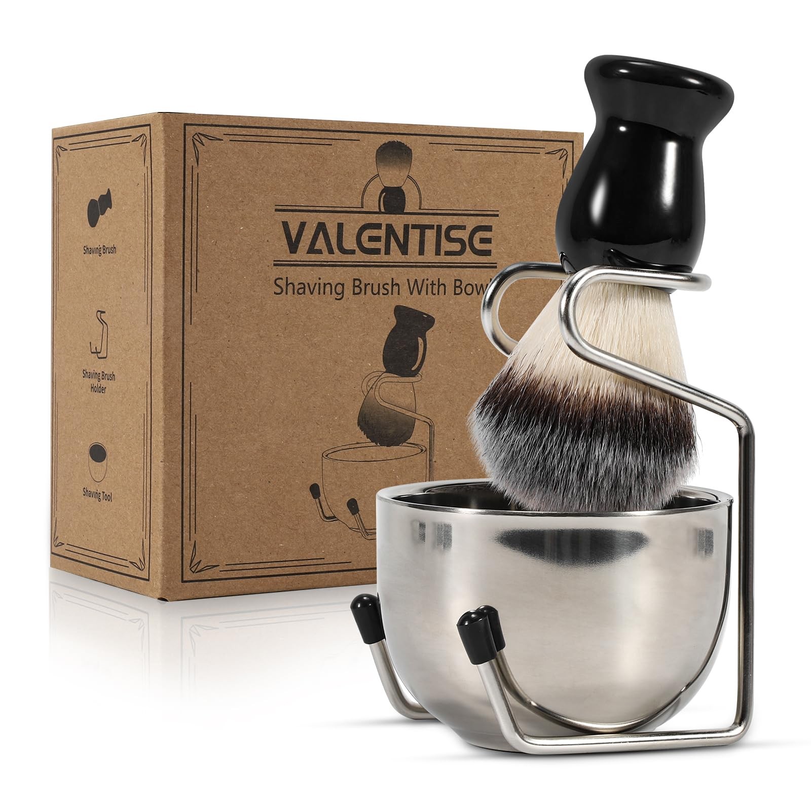 VALENTISE Shaving Brush, 3 In 1 Brush Set Includes Black and Sliver VALENTISE Shaving Brush, 3 In 1 Brush Set Includes Black and Sliver
