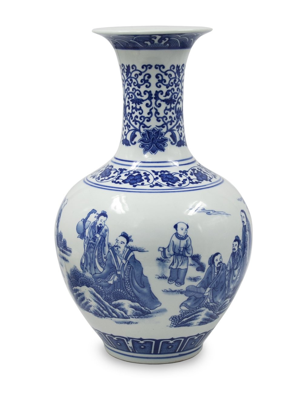 Dahlia Blue And White Vase, Handmade Chinese Porcelain Flower Vase, Eight Dahlia Blue And White Vase, Handmade Chinese Porcelain Flower Vase, Eight