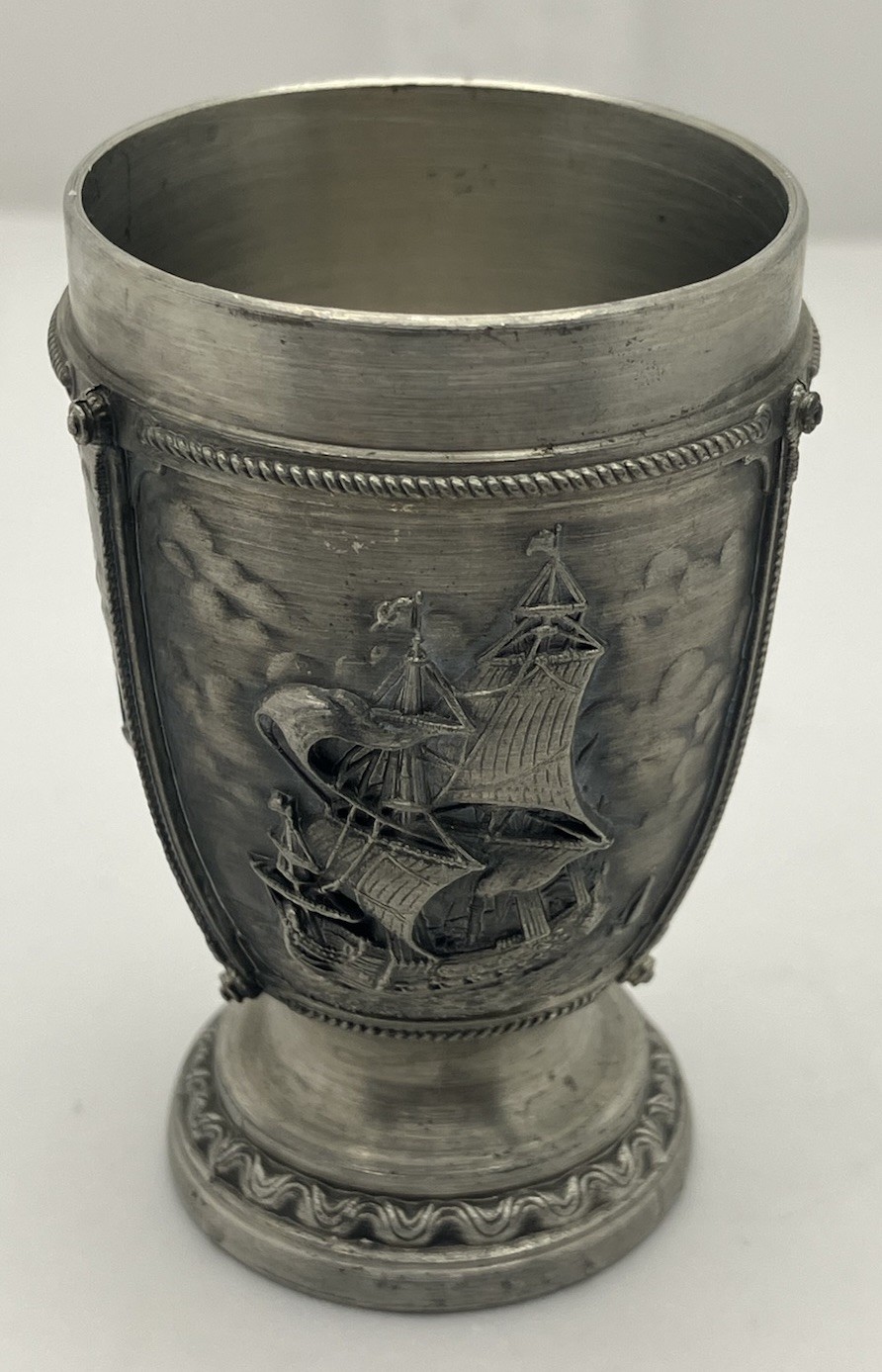German SKS  Zinn Pewter Shot glass Embossed Nautical 2.5 Inches