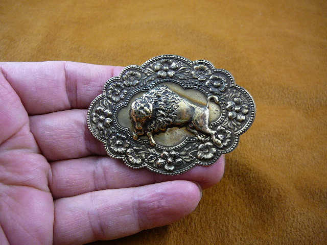b-buff-7) Buffalo bison I love buffaloes roam love BRASS pin pendant brooch