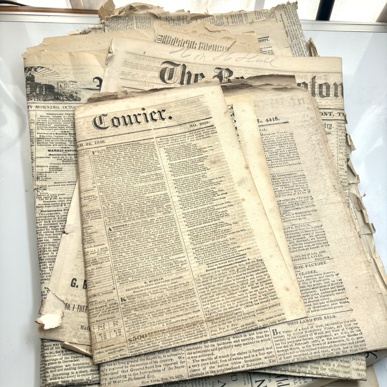 Antique Newspaper Stack Lot Of 8 Various Places USA Fragile Edges Heavy Patina