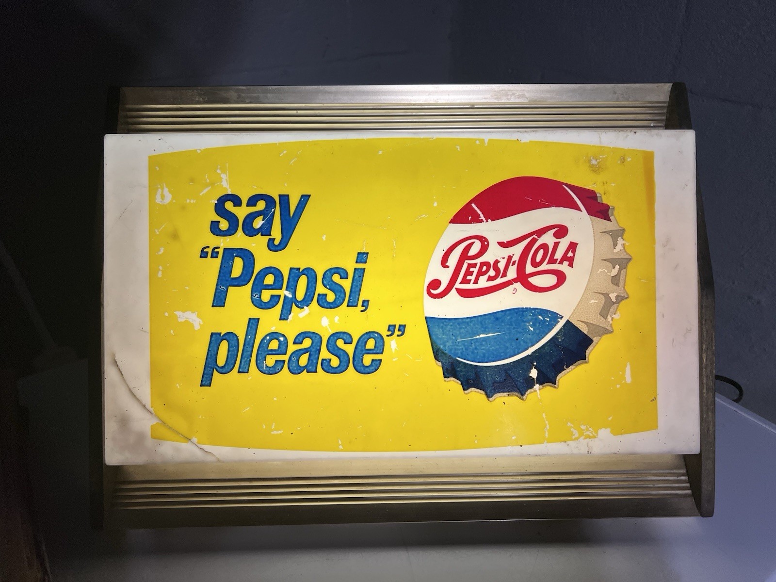 Original Vtg 1960s Say Pepsi Please Metal Lighted Advertising Sign