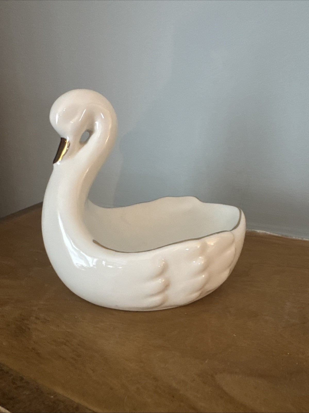 Vintage Porcelain White Swan with Gold Trim Trinket Dish