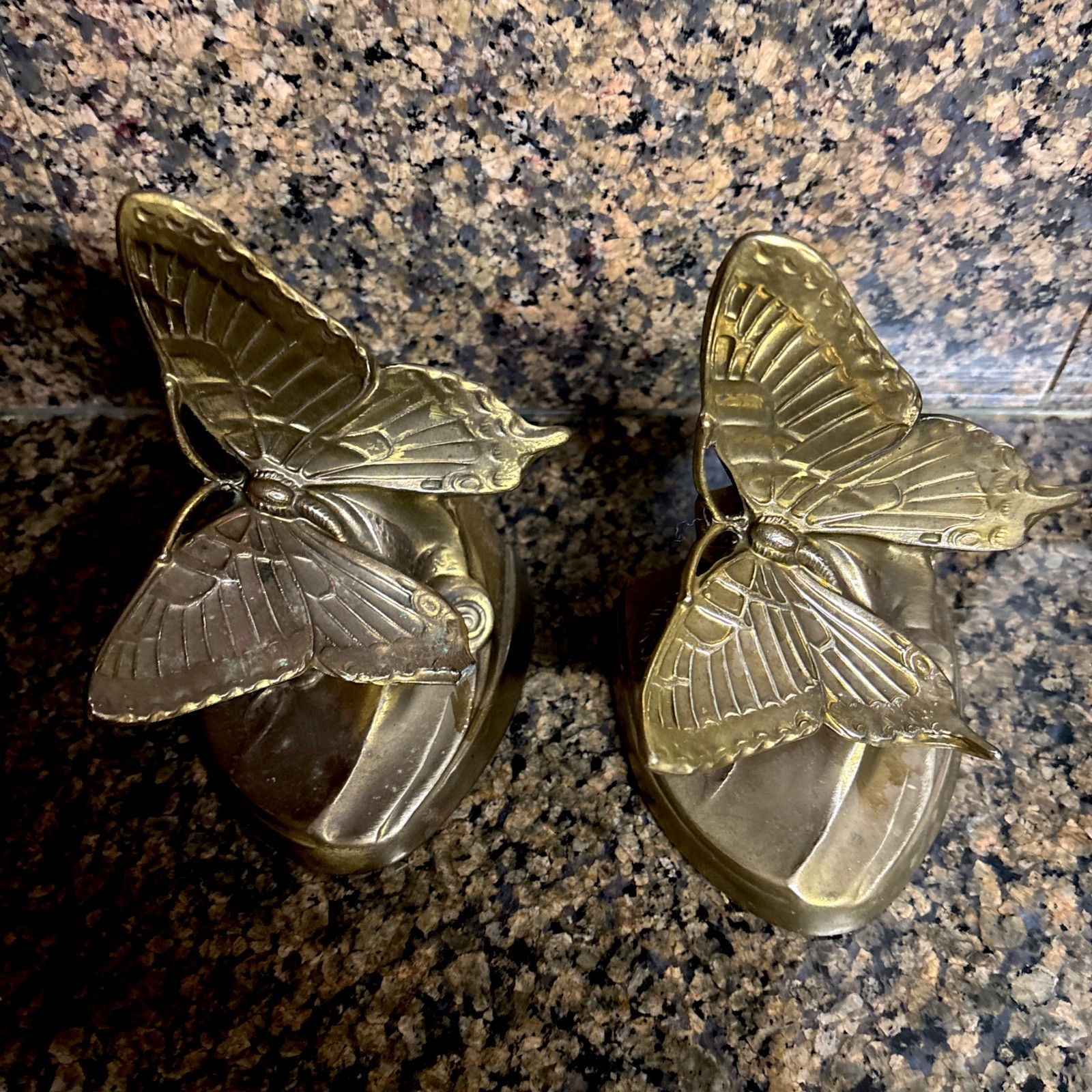 Vintage PM Craftsman Art Nouveau Brass Tone Butterfly Bookends