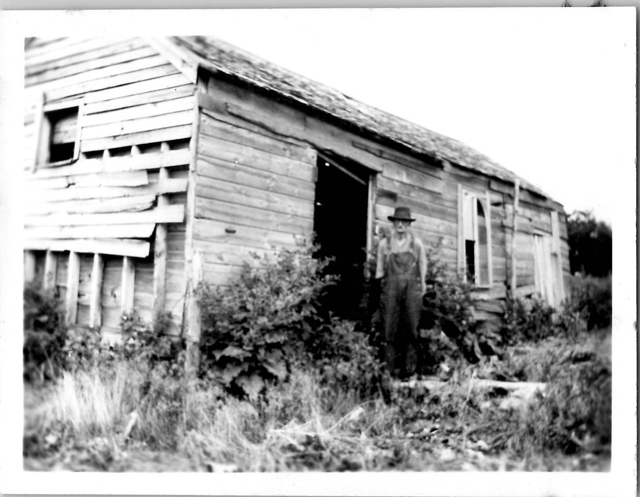 Farmer Man Outside Barn Shack Snapshot Americana Farming 1930s Vintage Photo