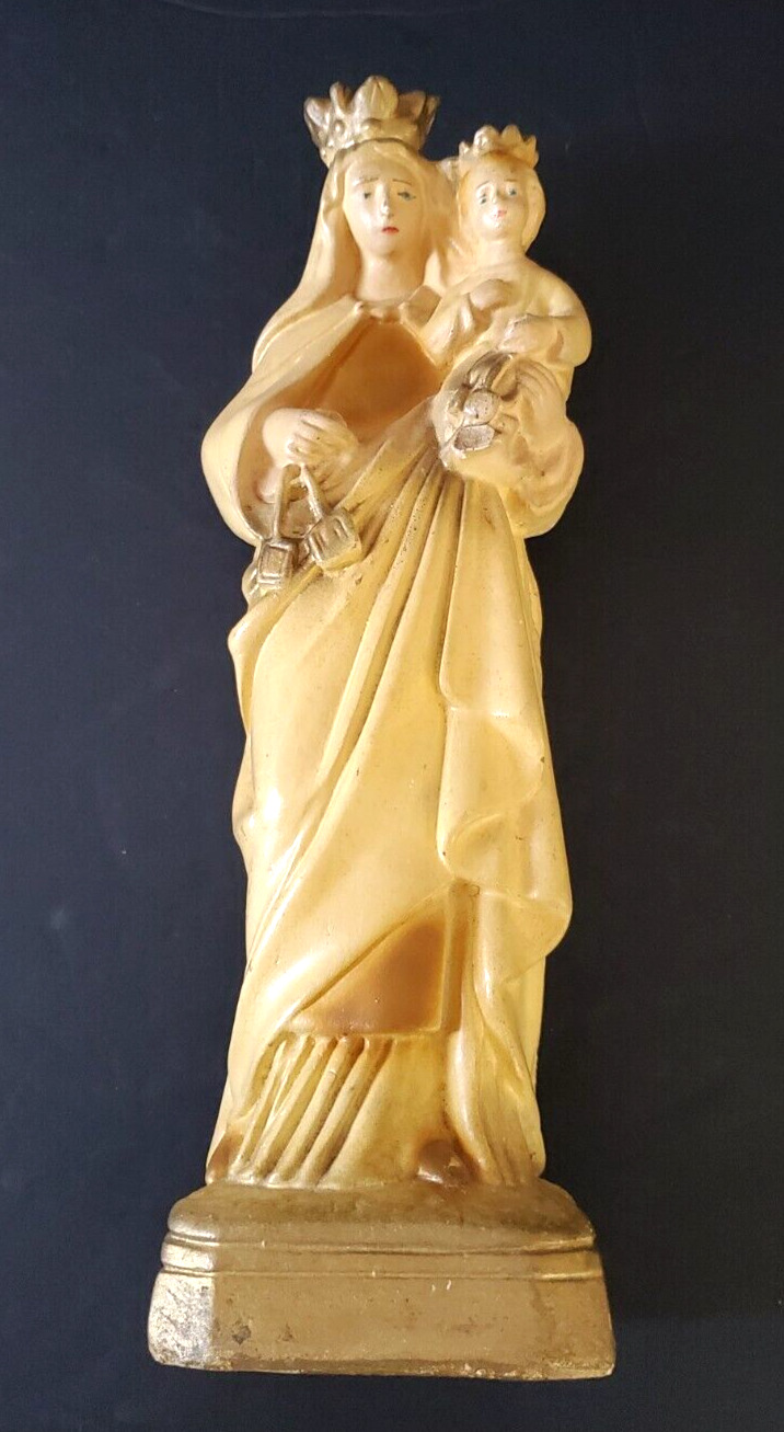 VTG Chalkware Crowned Madonna & Child Statue 13\