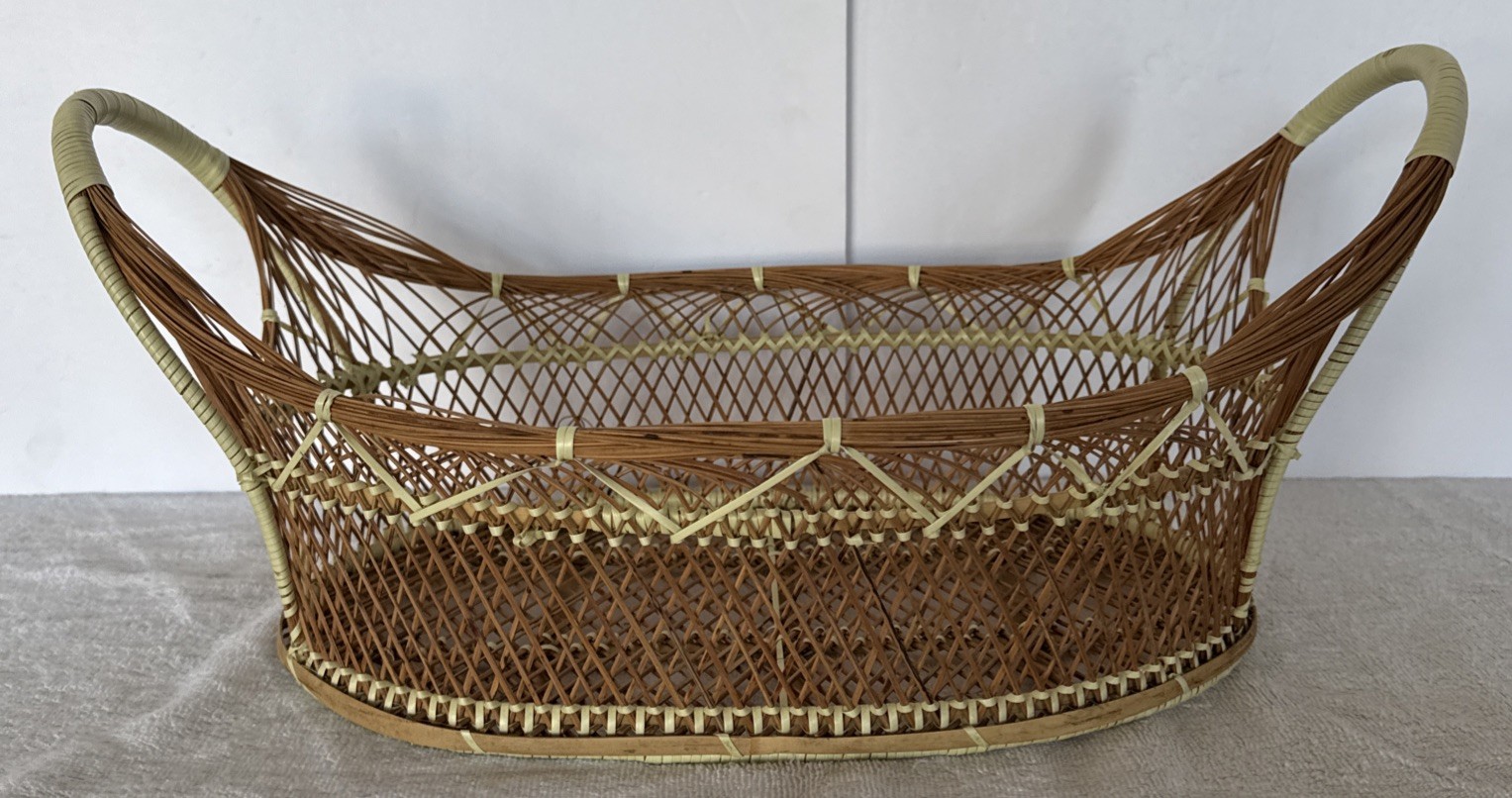 Rattan and Wicker Basket with Handles 20” Long x 11” Wide Beautiful Vintage