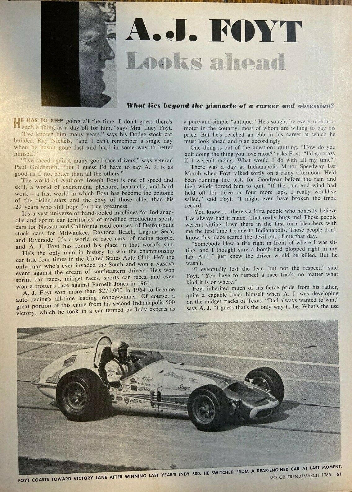 1965 Auto Racer A. J. Foyt illustrated