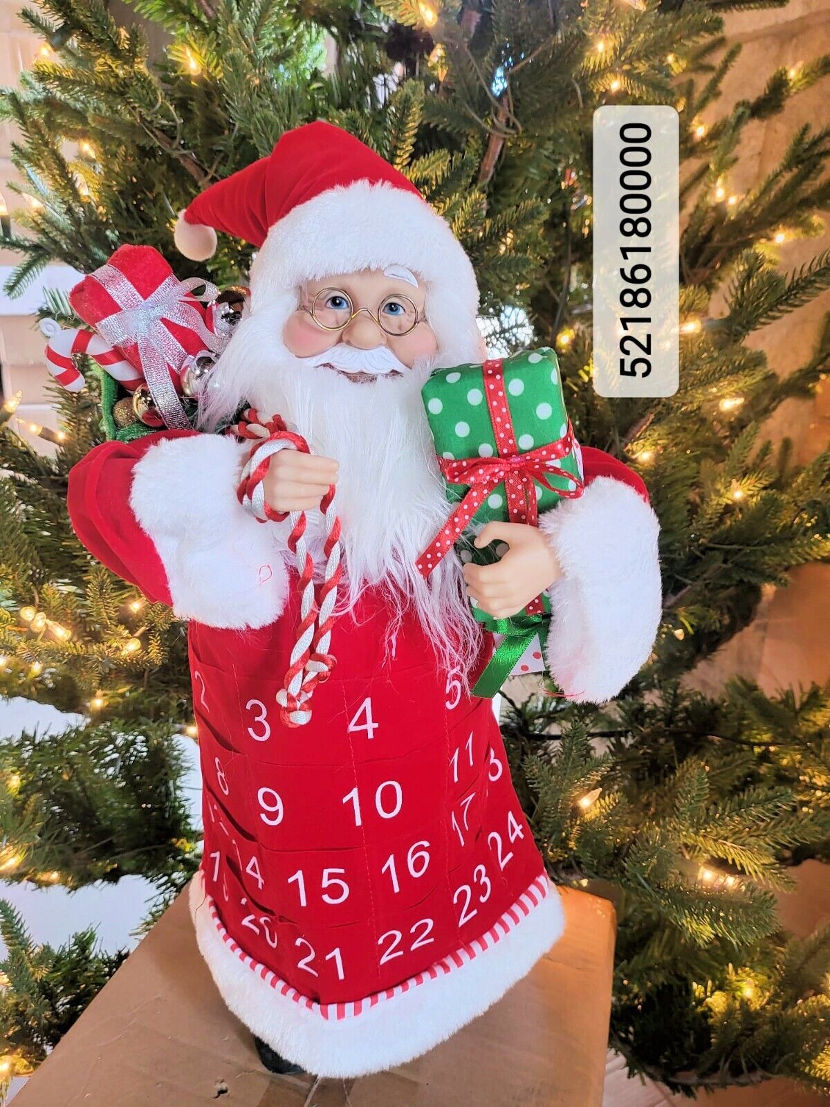 18IN ADVENT ROBE STANDING RED SUIT SANTA W GIFT FIGURINE CHRISTMAS HOLIDAY DECOR