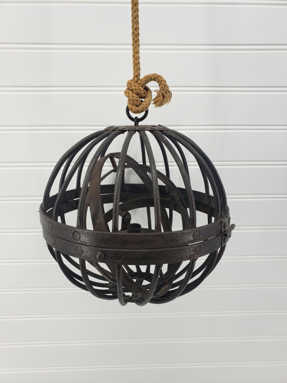 19th Century Antique Ship Gimbal Whale Oil Cage Lamp Lantern Nautical Cast Iron