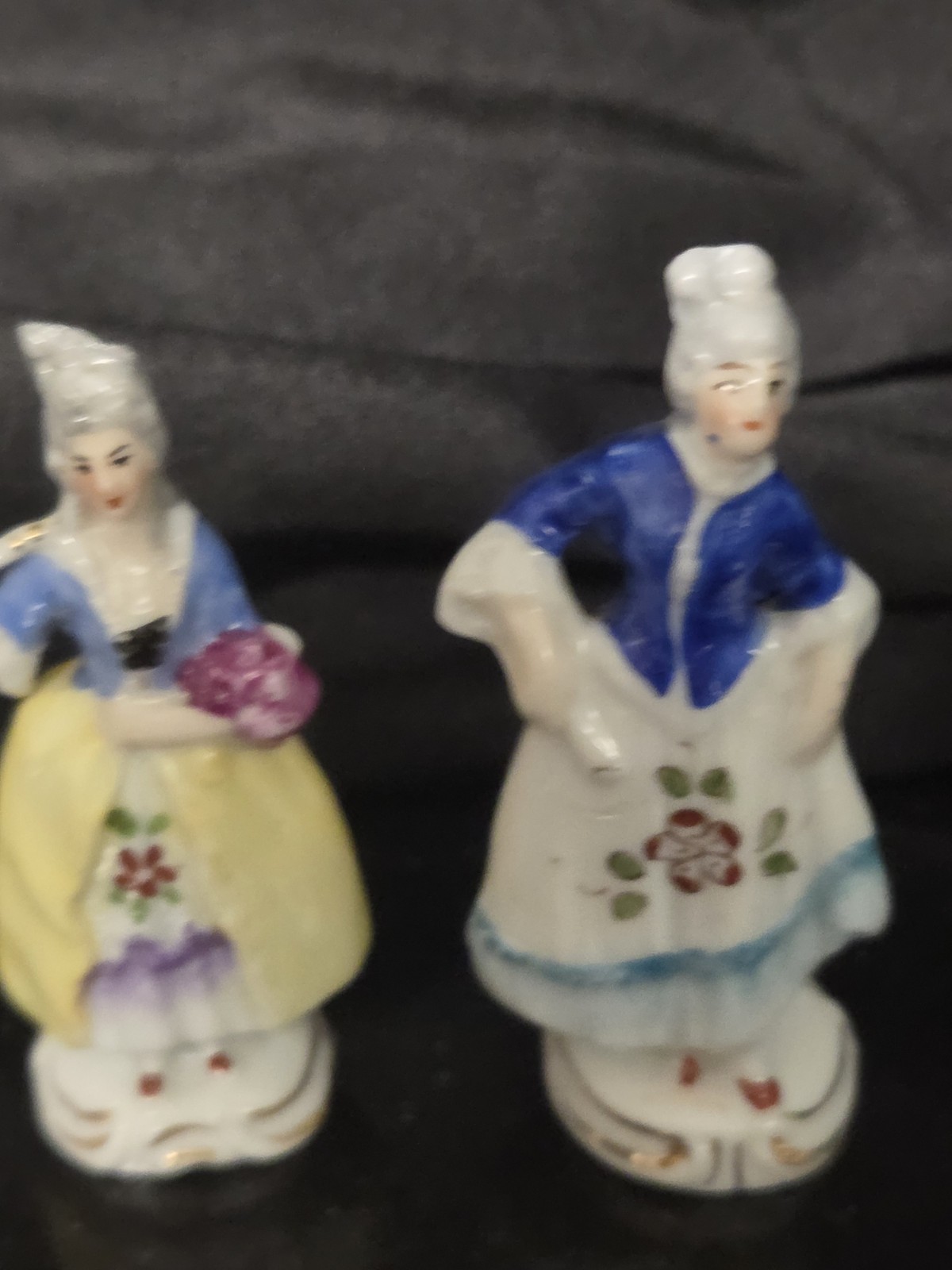 Vtg Antique German Porcelain Miniature Figurines Colonial Victorian Ladies Pair