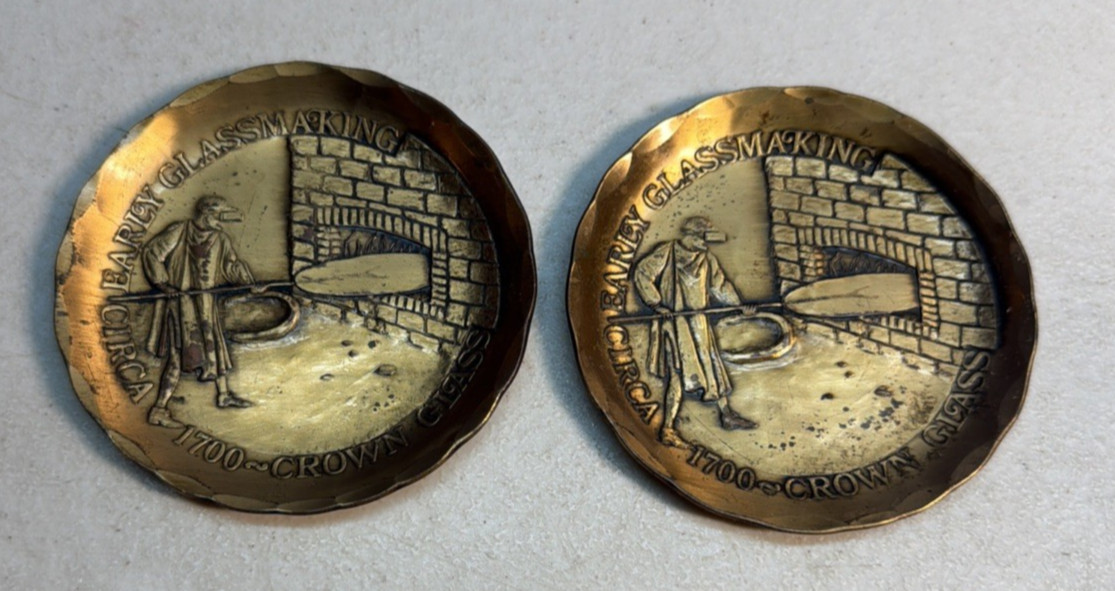 Wendell August Forge Solid Bronze Coaster Pair 1977 PPG Early Glassmaking