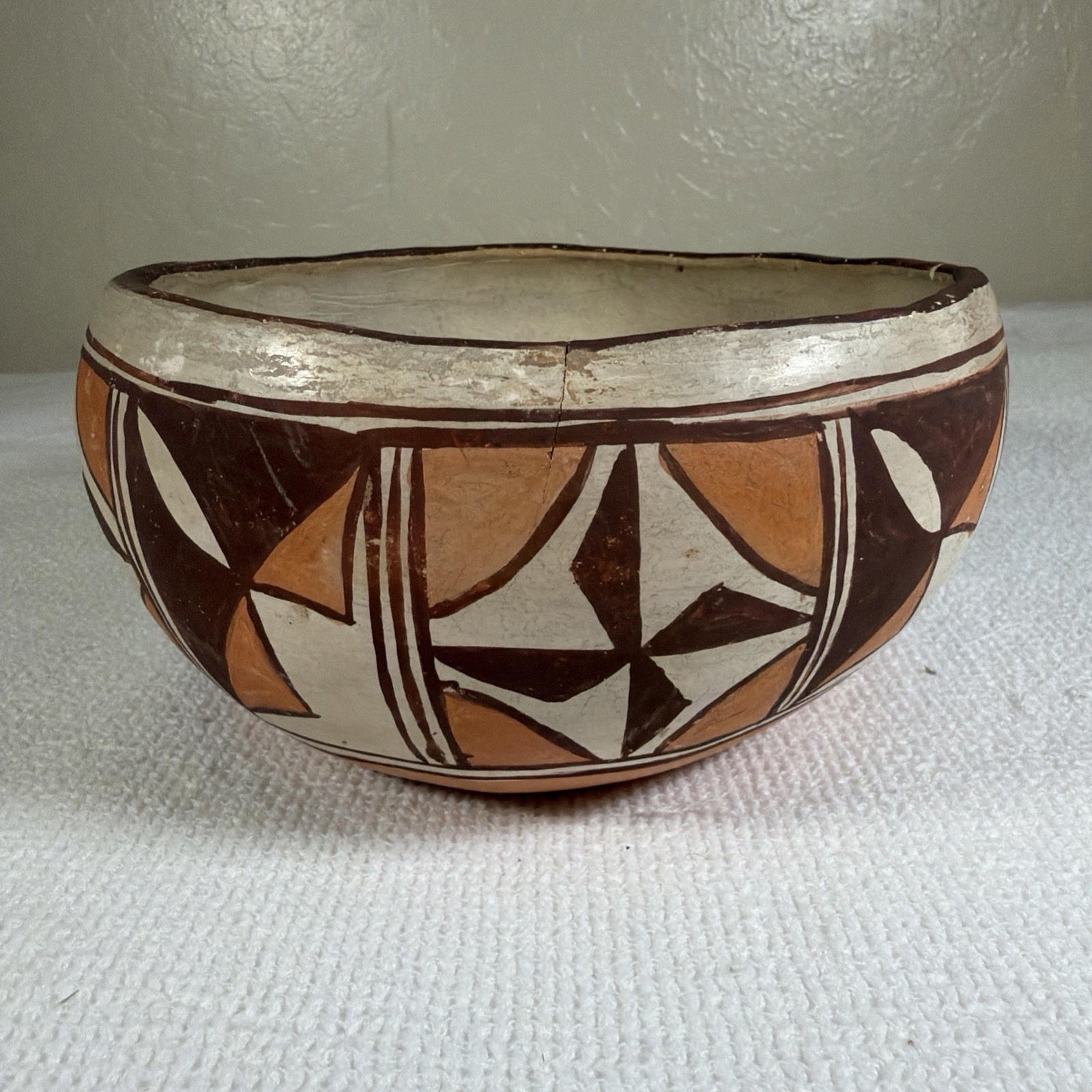 Antique Polychrome Native Acoma Pottery Bowl ~8”x4” Good Condition