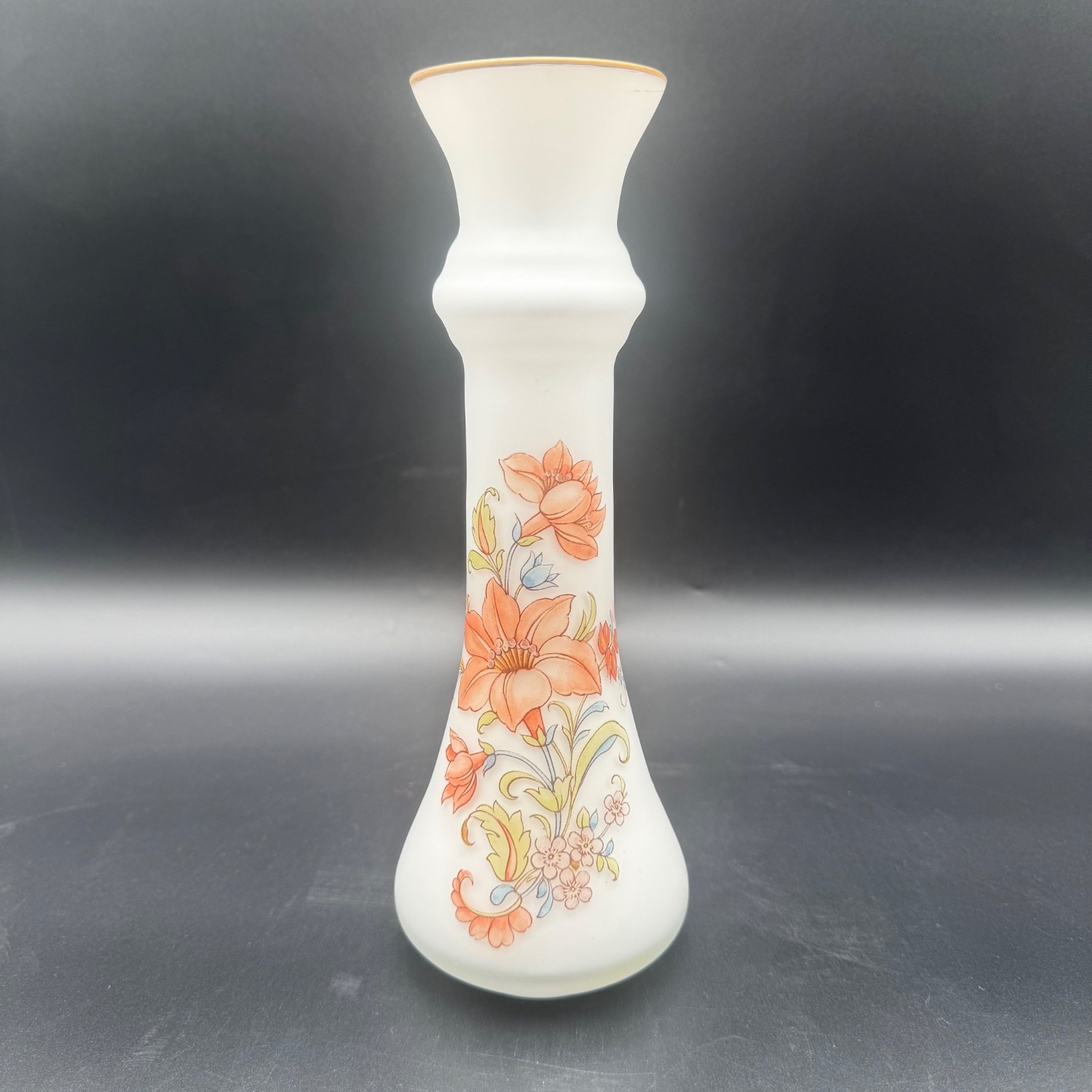 Norleans White Frosted Glass Vase Handmade Italy Floral Transfer 10 Norleans White Frosted Glass Vase Handmade Italy Floral Transfer 10