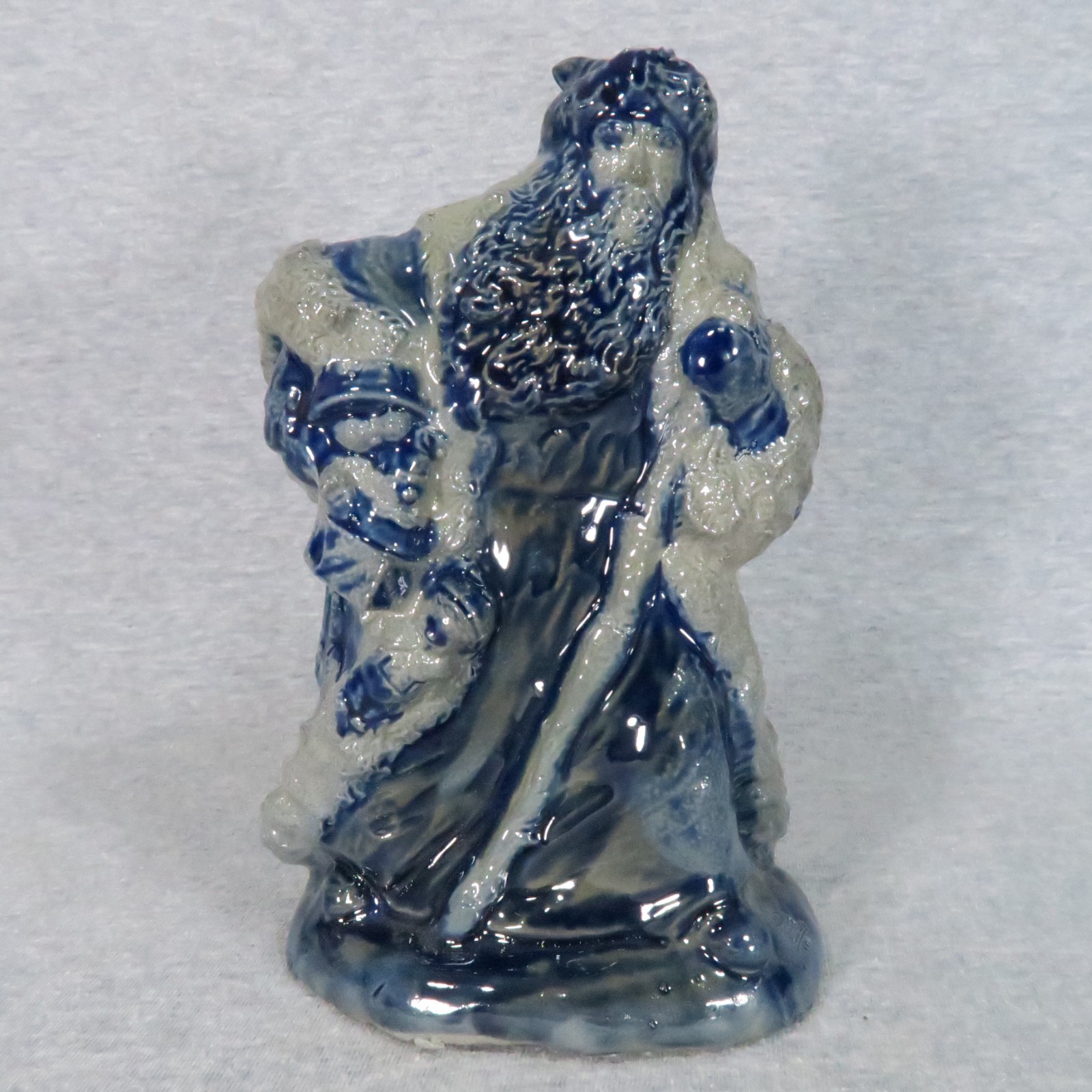 Vintage Rowe Pottery Works Santa Claus Figurine Blue Salt Glazed Stoneware