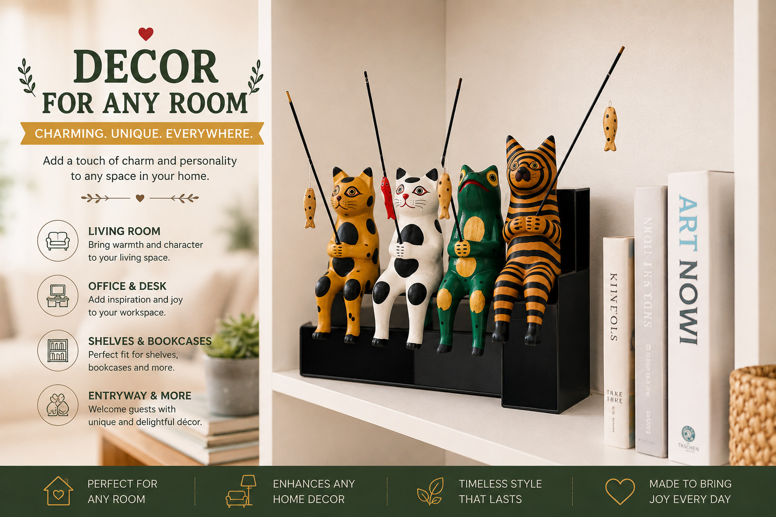 Cat Figurines Handcrafted Wood Cat Sculpture Perfect Gift for Cat Lovers House