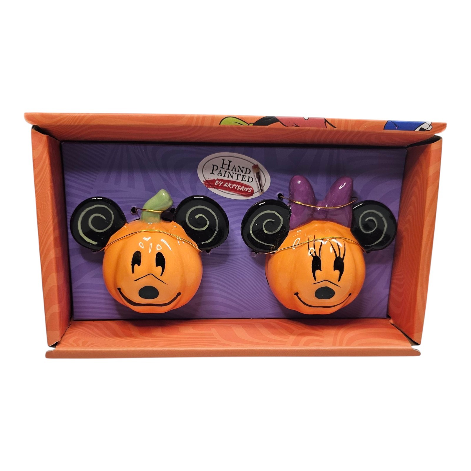 Disney Mickey & Minnie Mouse Halloween Jack O\'Lantern Salt & Pepper Shakers New
