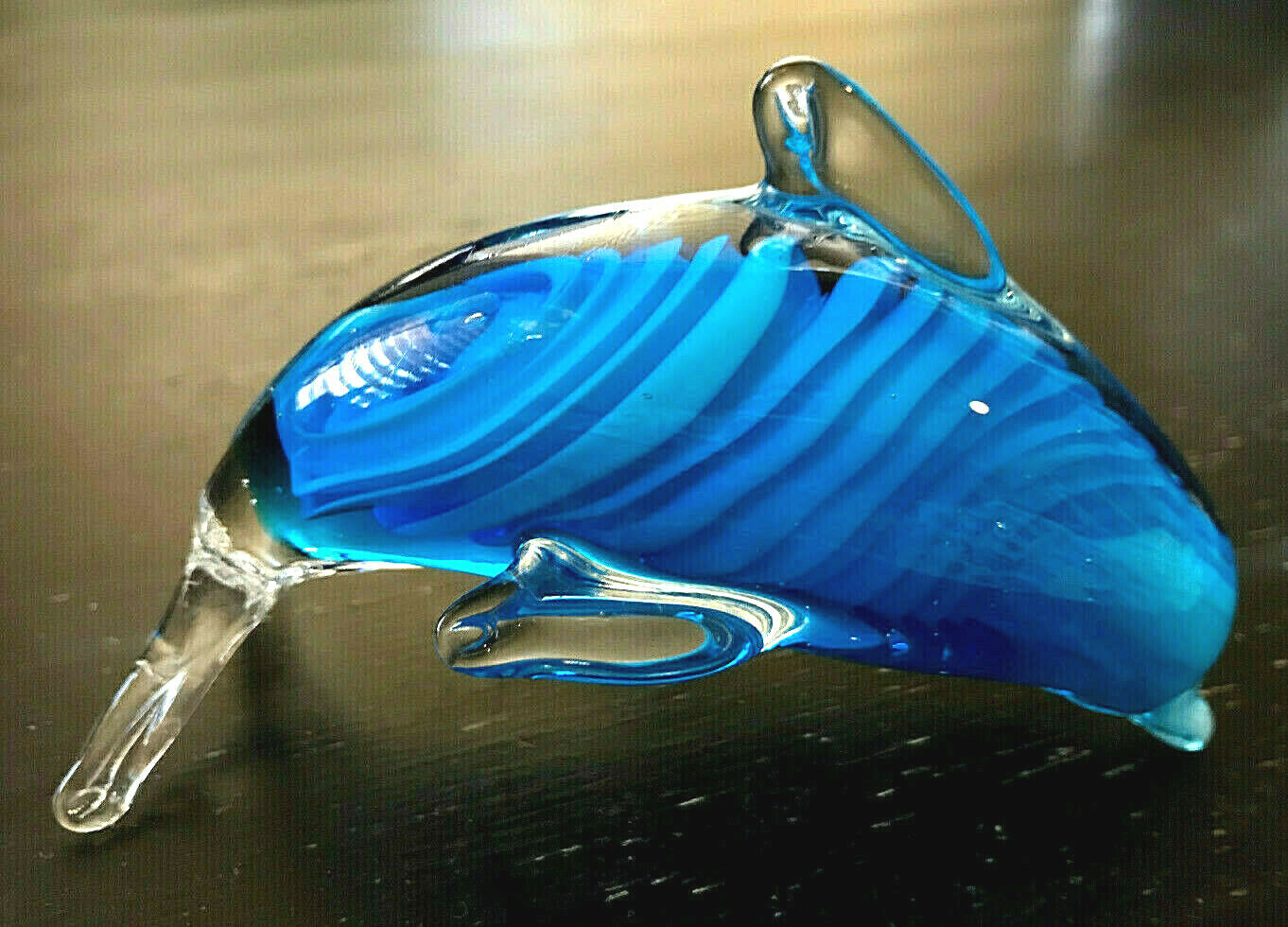 Dolphin Murano Swirl Blue Clear Glass Figurine Paperweight  3 x 4\
