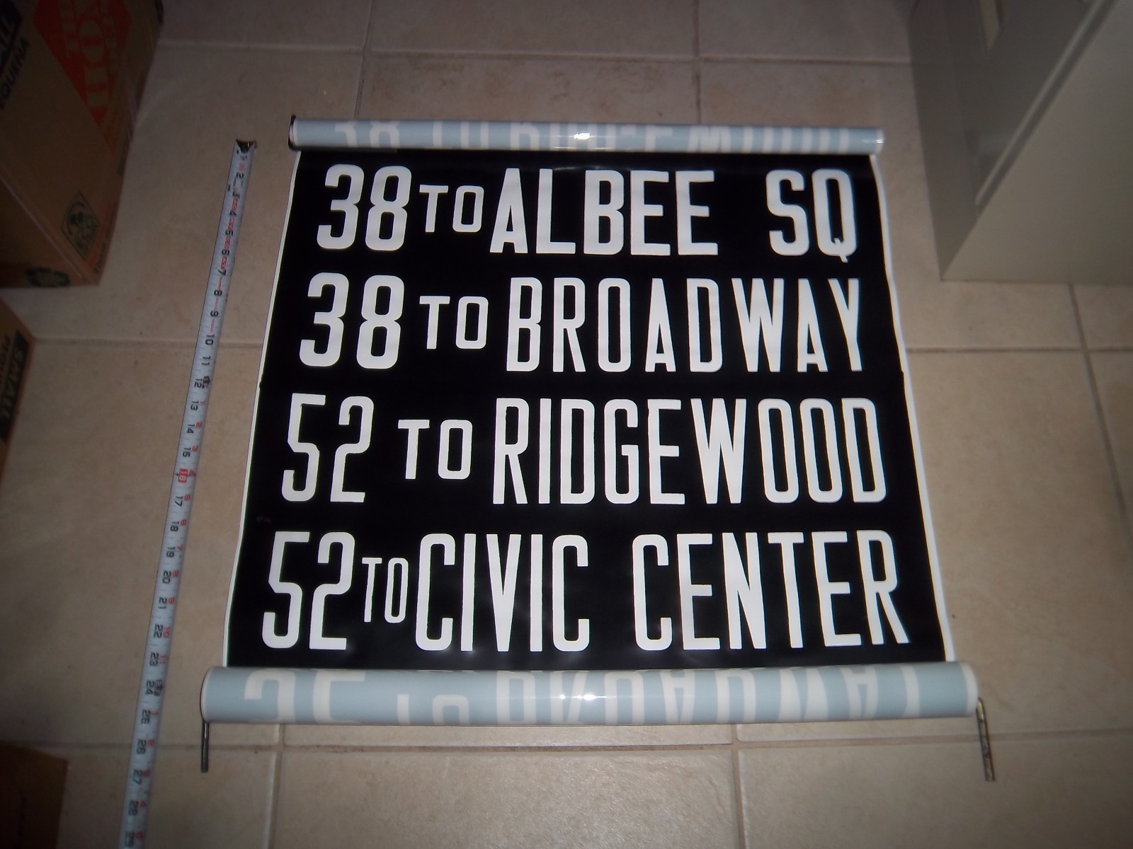 NY NYC BUS ROLL SIGN ALBEE SQUARE BROADWAY THEATER RIDGEWOOD CIVIC CENTER QUEENS