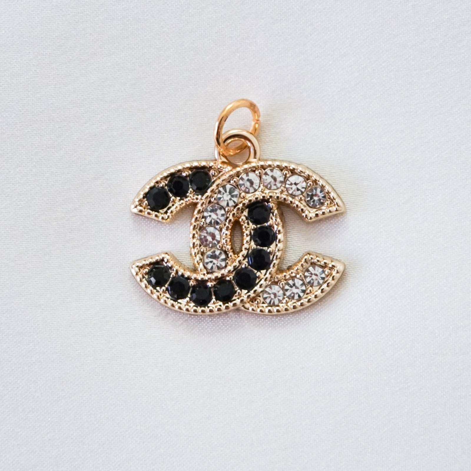 Chanel Zipper Pull Pendant, Half Black & Clear Rhinestones, Gold, 22mm, Stamped Chanel Zipper Pull Pendant, Half Black & Clear Rhinestones, Gold, 22mm, Stamped