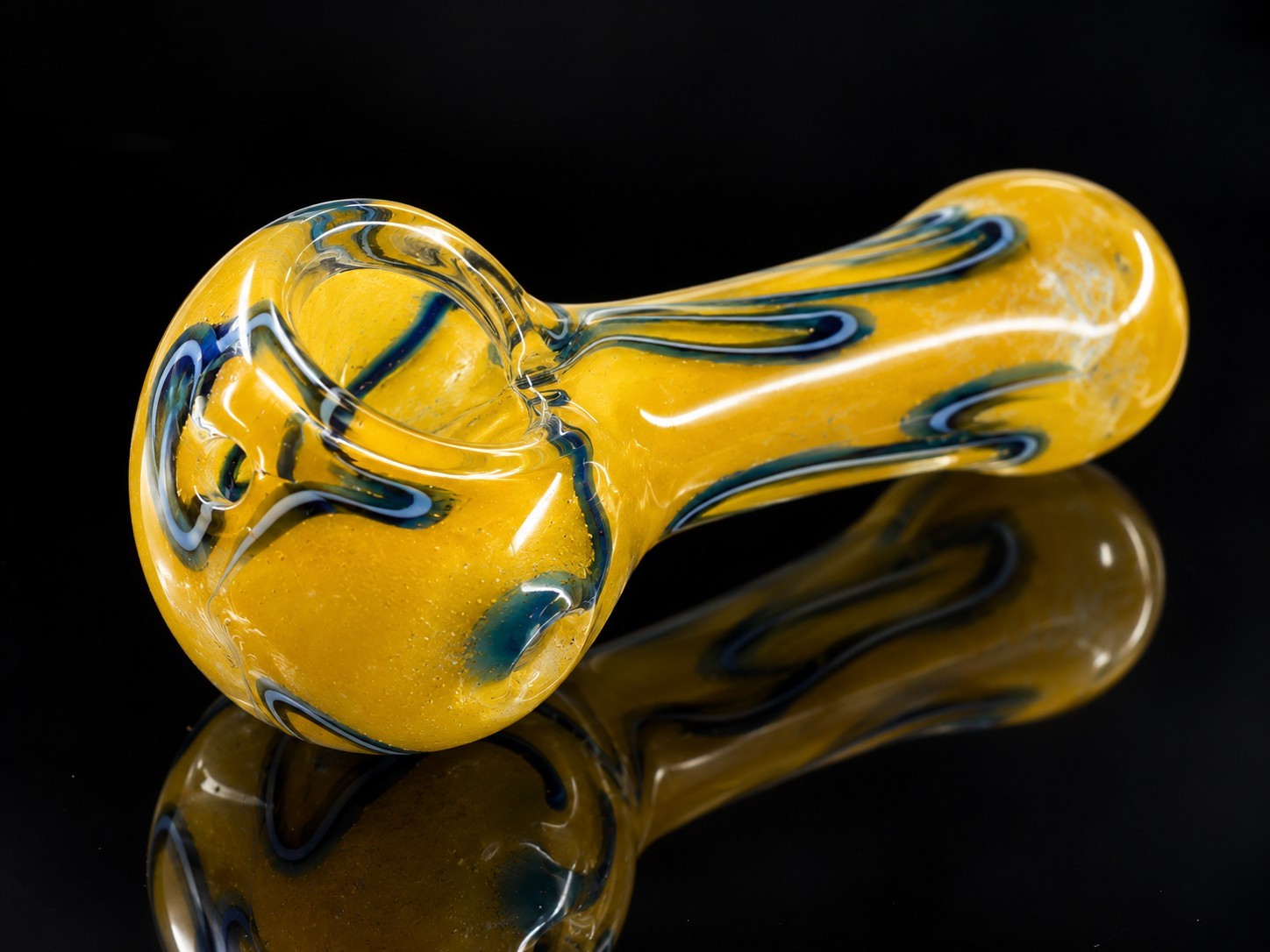 Mini Glass Tobacco Hand Pipe Golden Yellow Blue Swirl Pocket Size Compact