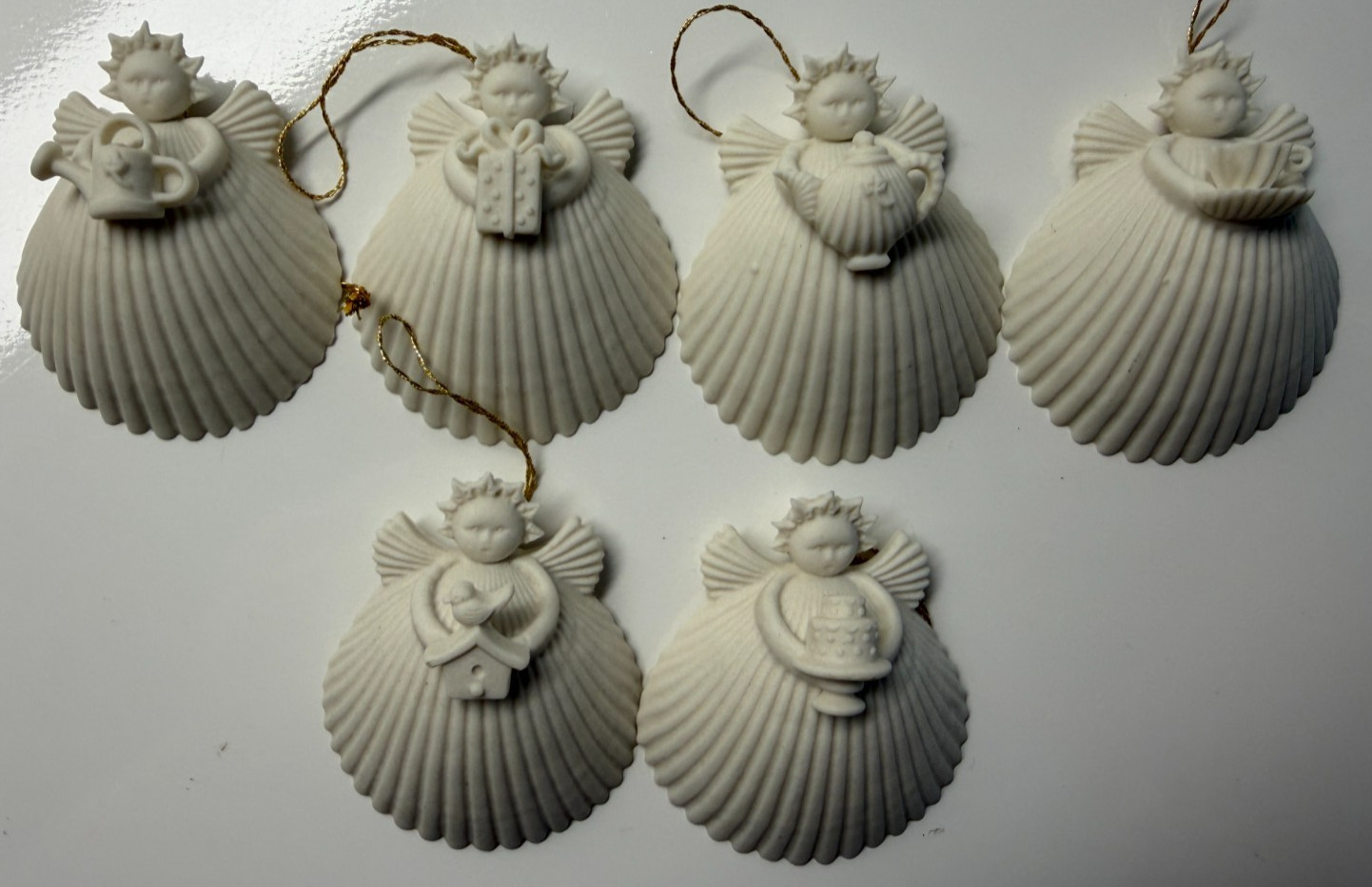 1997 Margaret Furlong Lot of 6 Angel Shell Ornaments 1.5 in 1997 Margaret Furlong Lot of 6 Angel Shell Ornaments 1.5 in