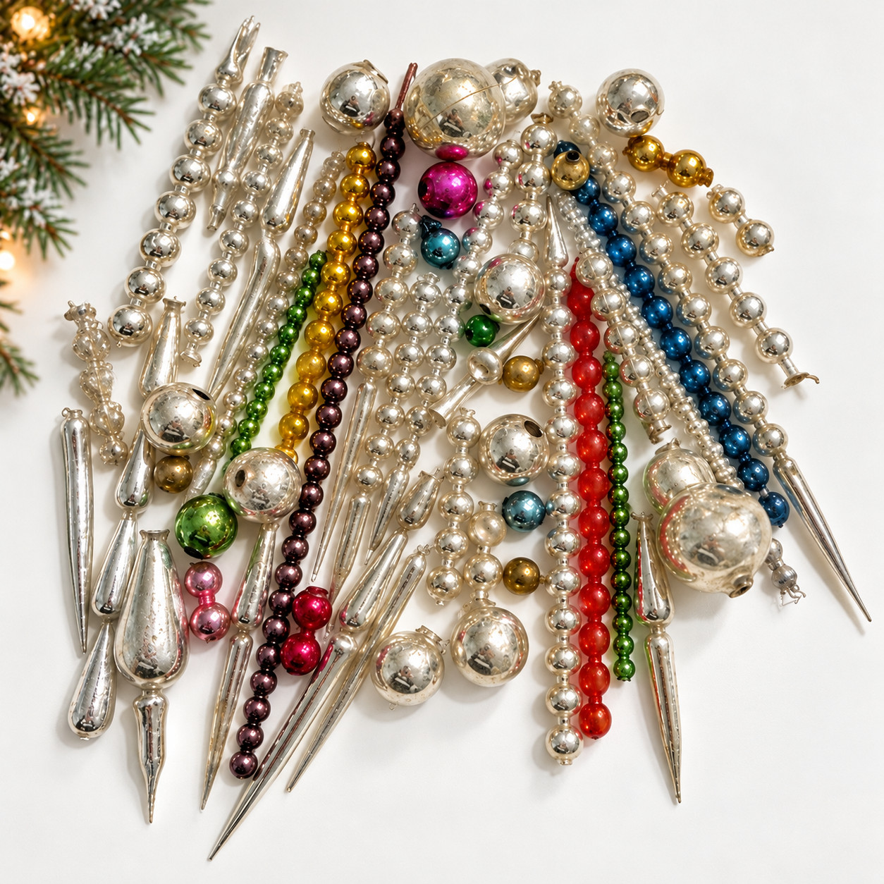 Antique German Mercury Glass Christmas Beads Icicles Ornaments DIY Crafts